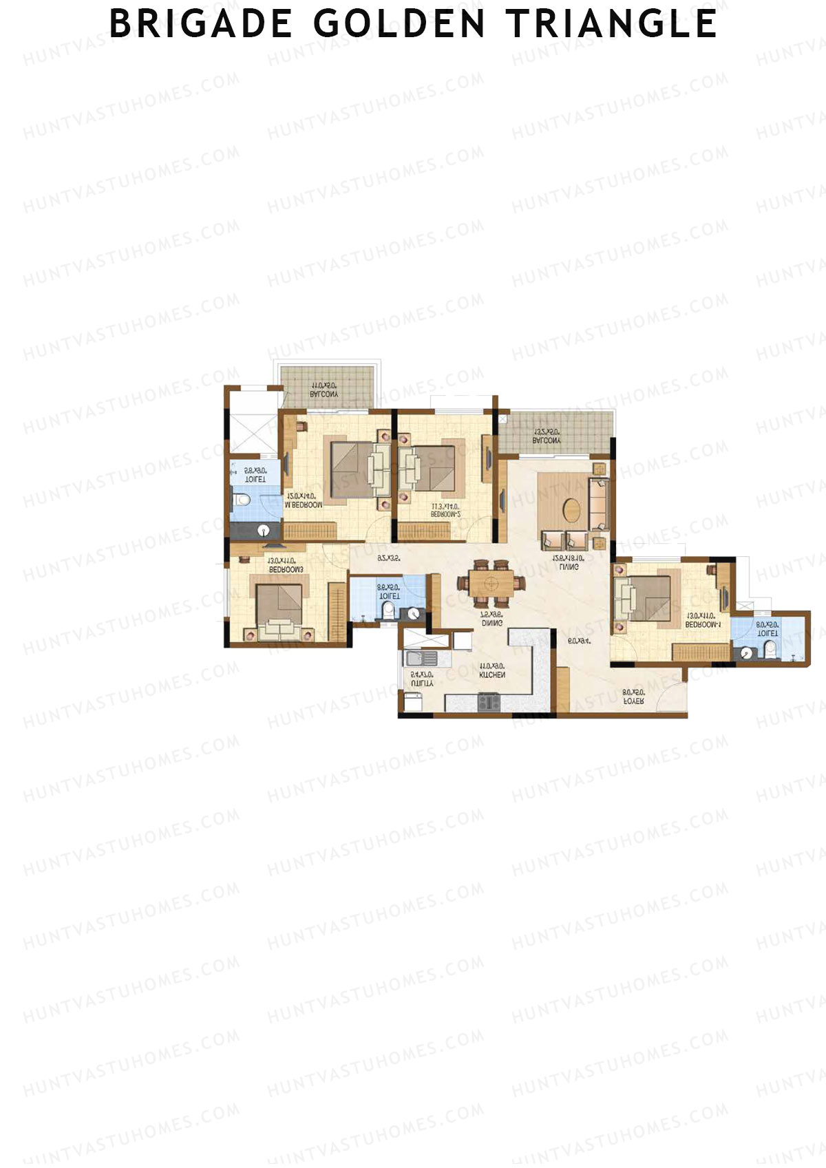 Brigade Golden Triangle Tower D Unit 8 (Type 1) Floor Plan