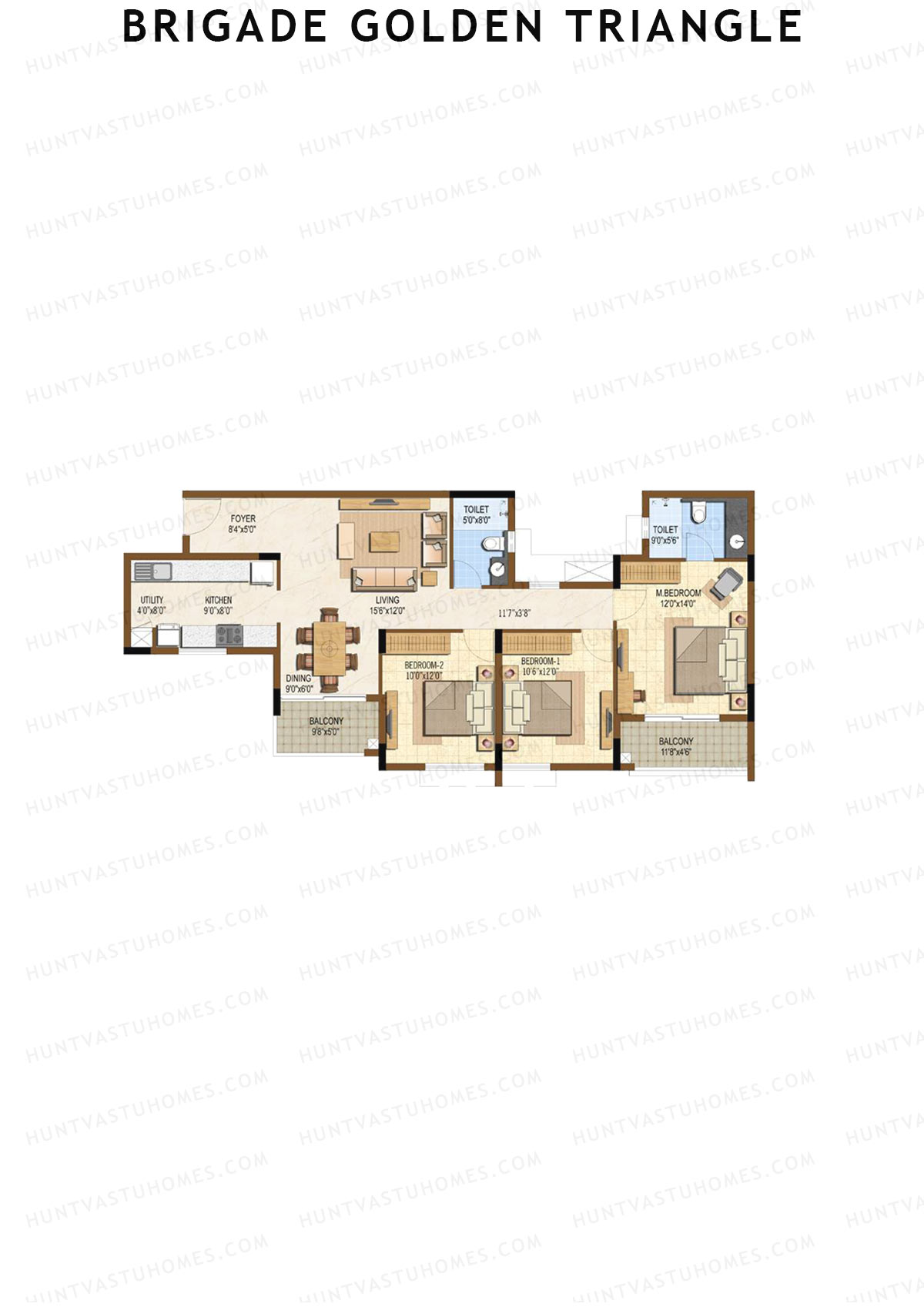 Brigade Golden Triangle Tower E Unit 4 (Type 1) Floor Plan