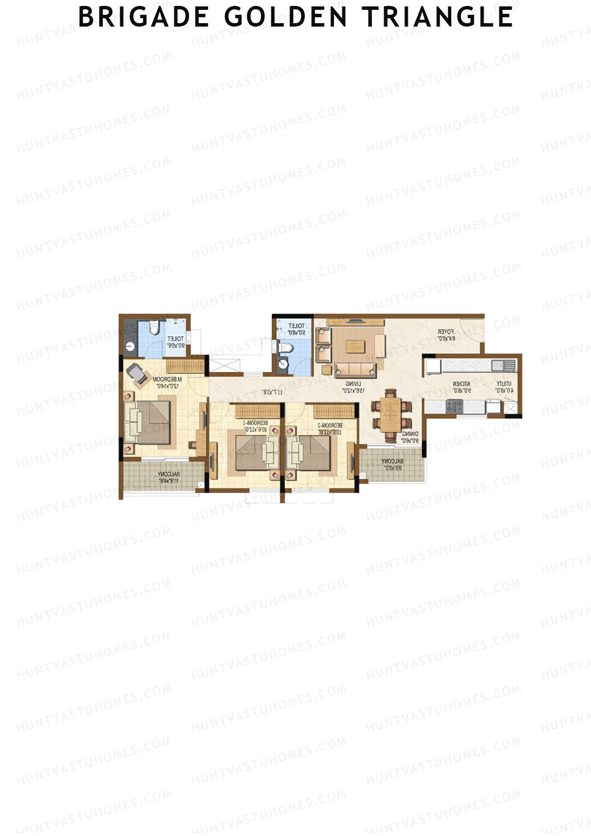 Brigade Golden Triangle Tower E Unit 7 (Type 1) Floor Plan