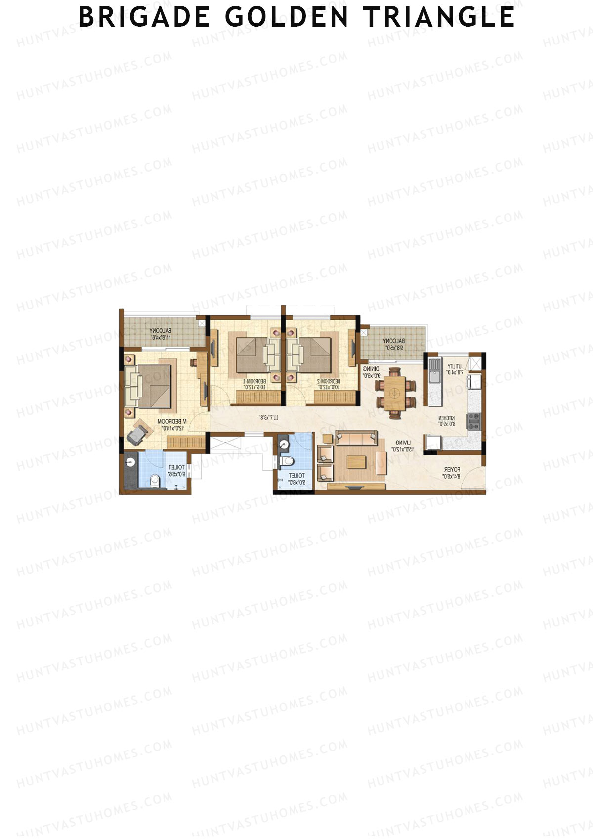 Brigade Golden Triangle Tower E Unit 8 (Type 2) Floor Plan