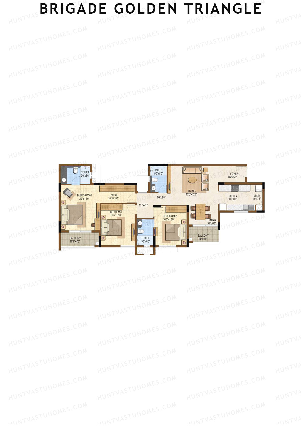 Brigade Golden Triangle Tower F Unit 7 (Type 4) Floor Plan