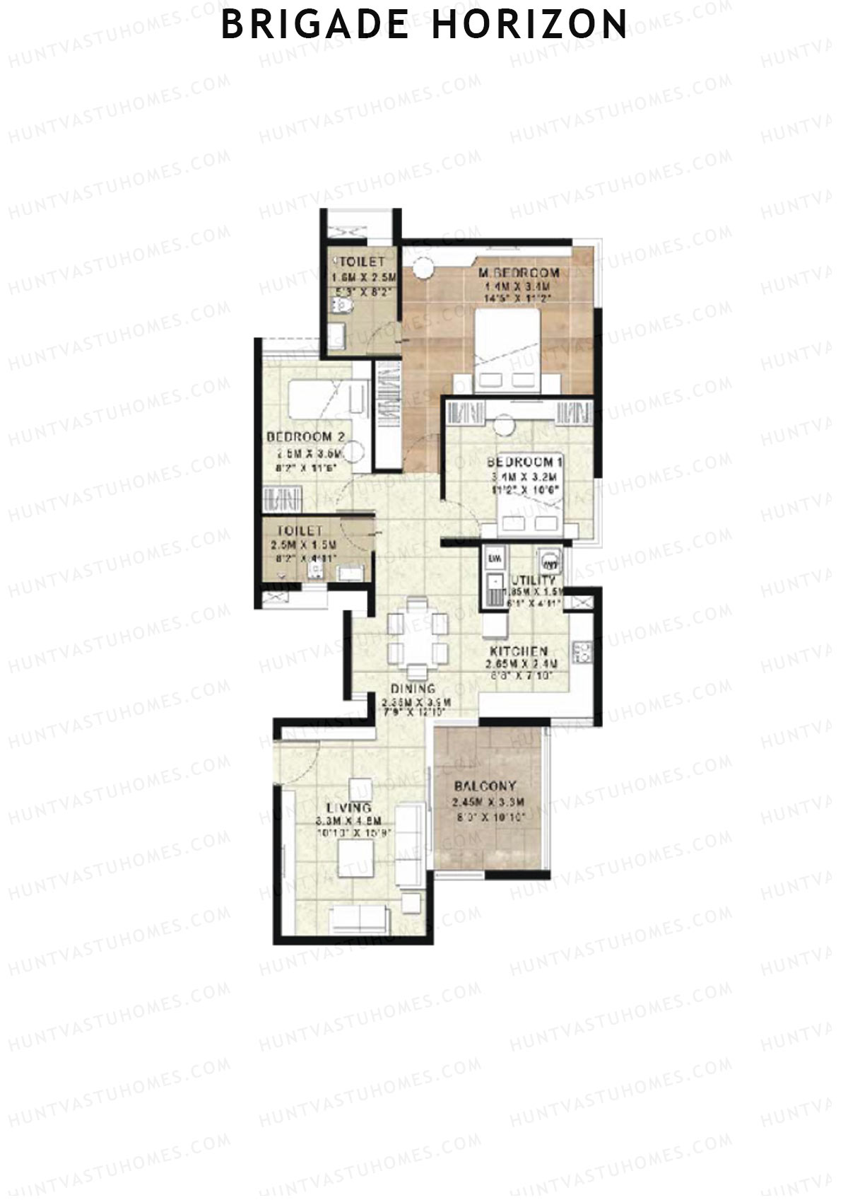 Brigade Horizon Block B Unit 6 (Type 7A) Floor Plan