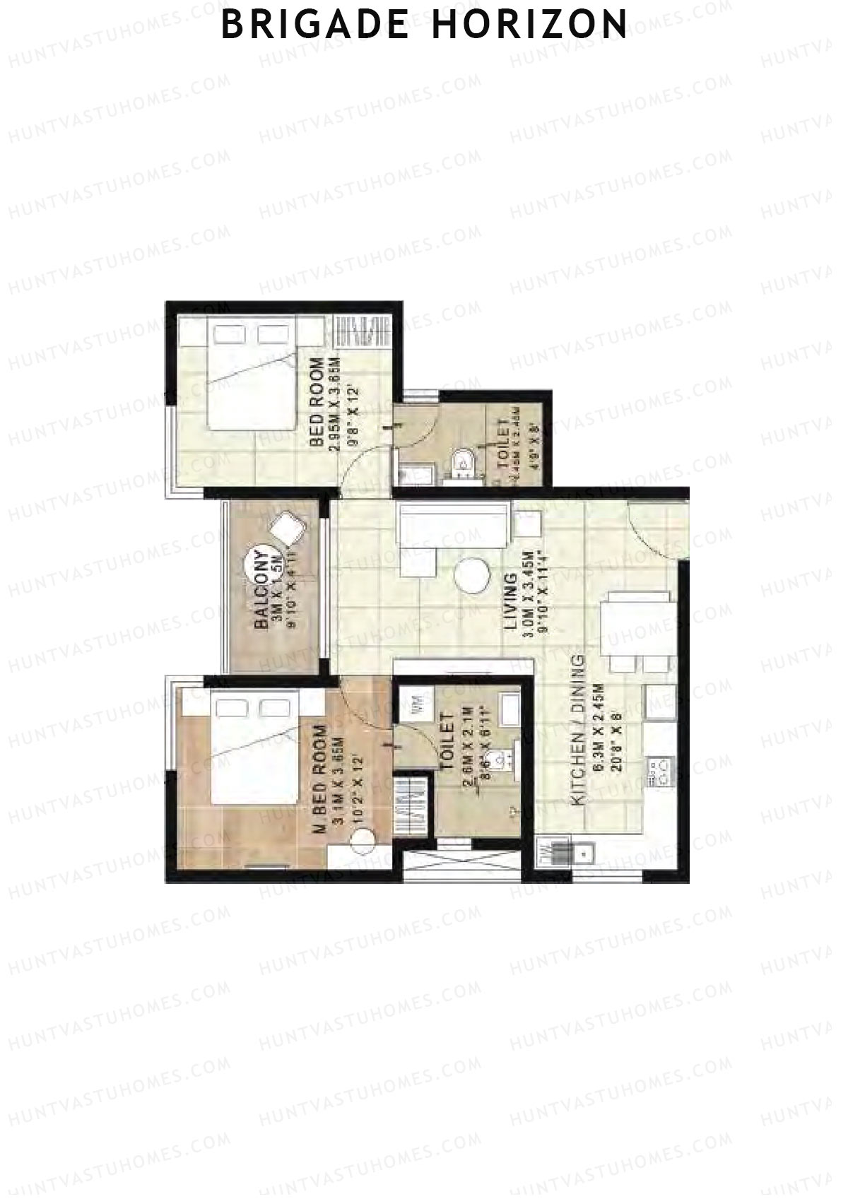 Brigade Horizon Block H Unit 32 (Type 2A) Floor Plan