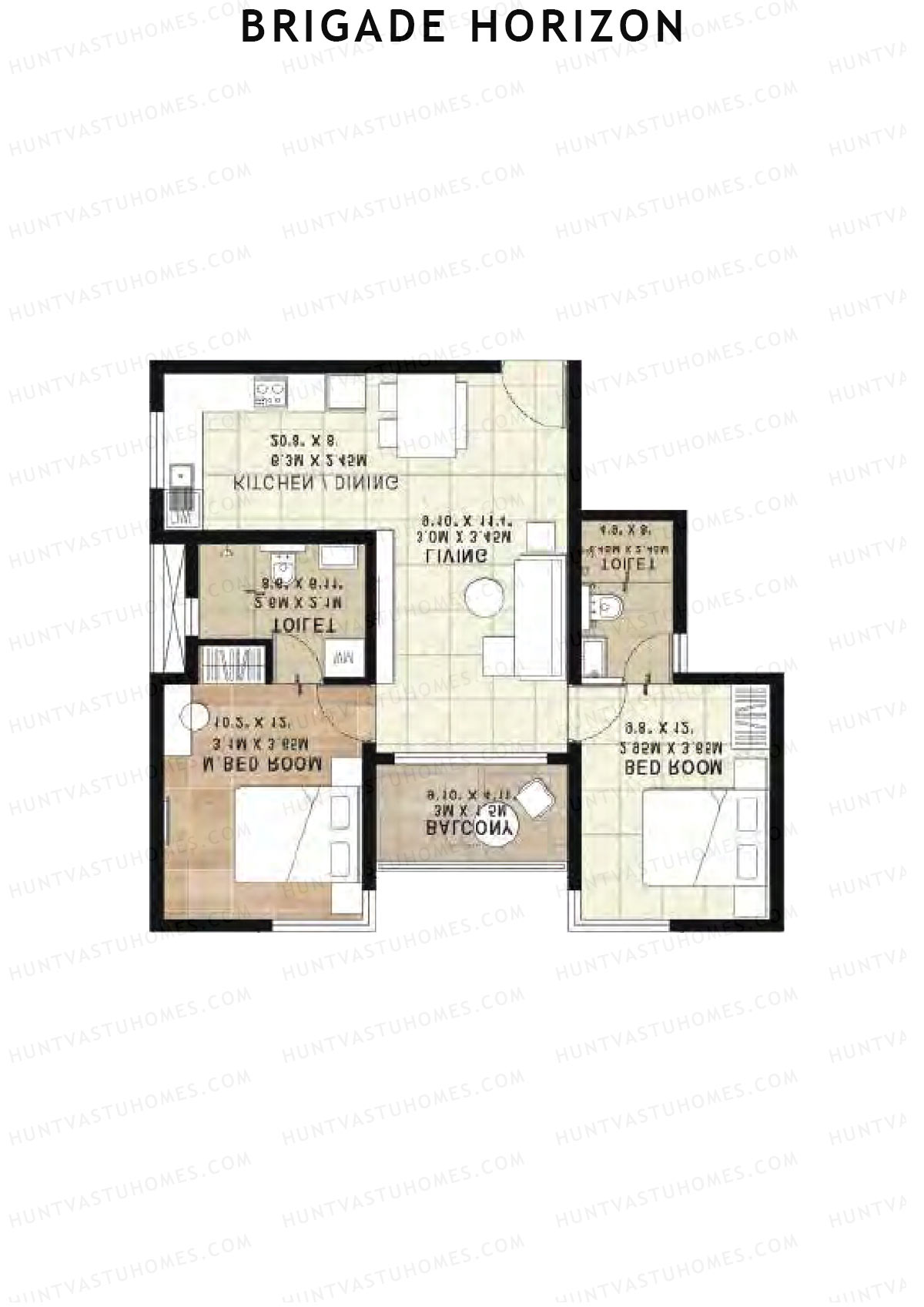 Brigade Horizon Block M Unit 50 (Type 2A) Floor Plan