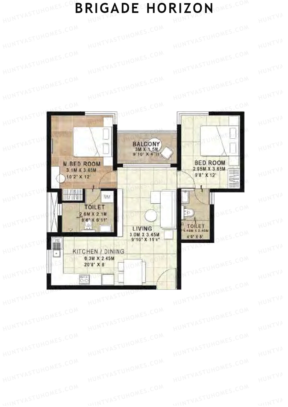 Brigade Horizon Block O Unit 60 (Type 2A) Floor Plan