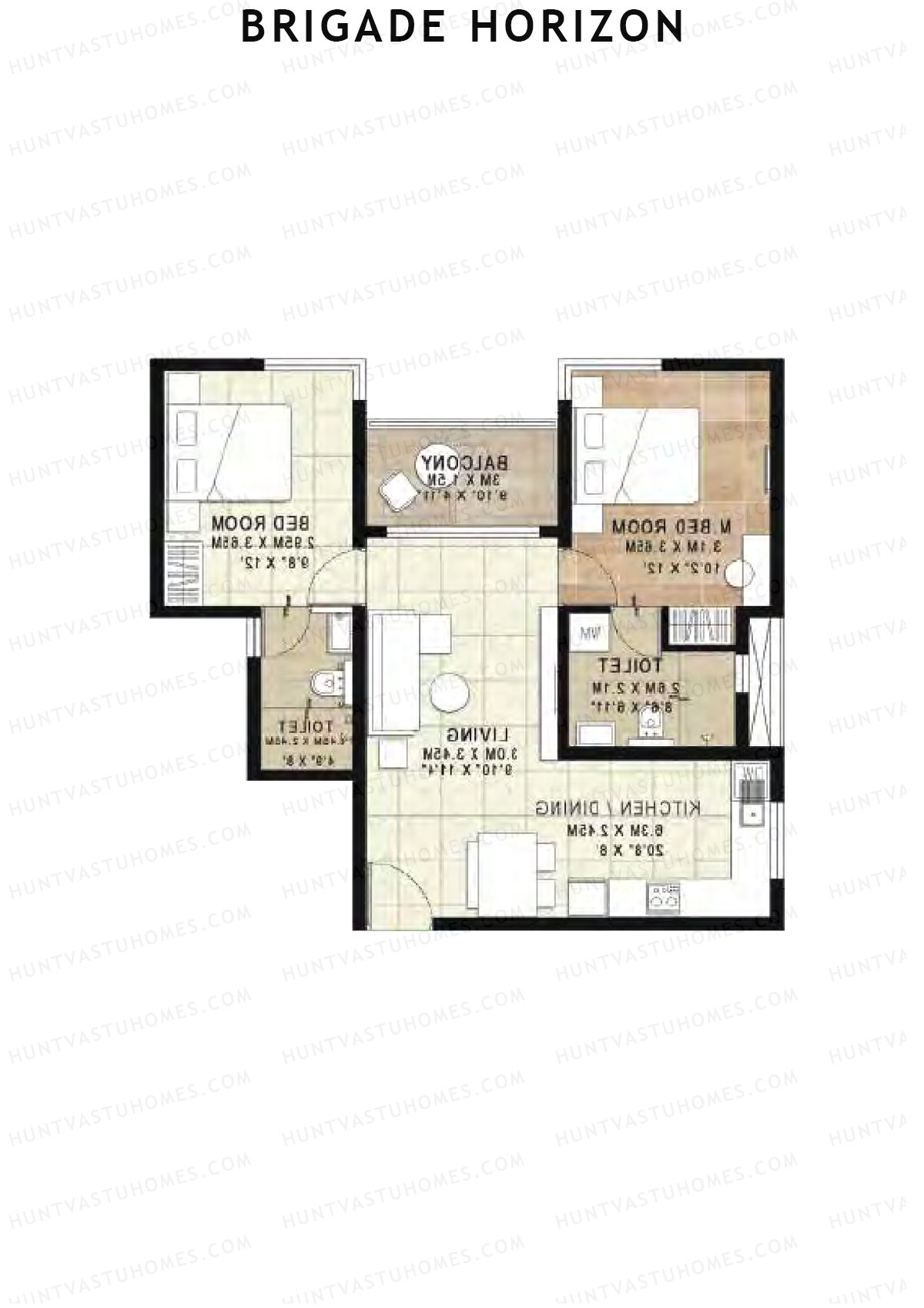 Brigade Horizon Block O Unit 61 (Type 2A) Floor Plan