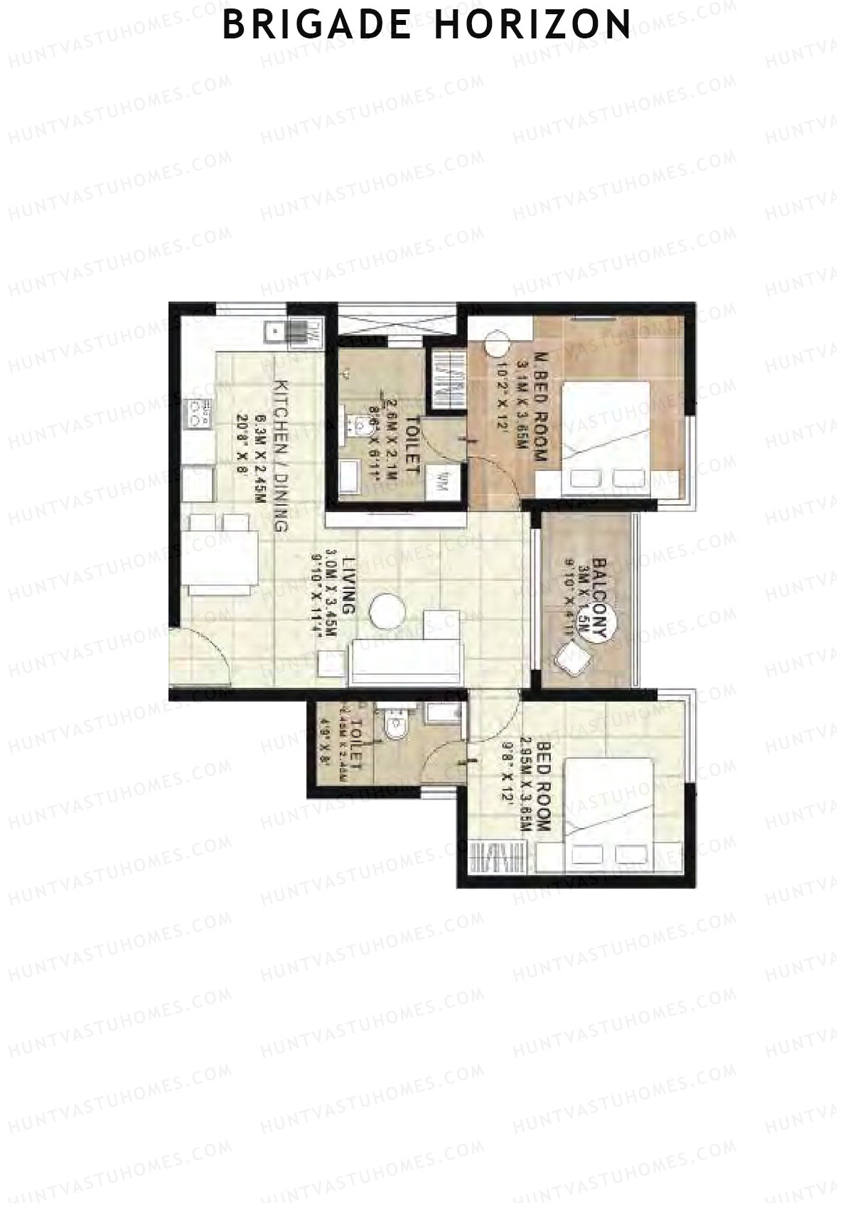 Brigade Horizon Block Q Unit 70 (Type 2A) Floor Plan