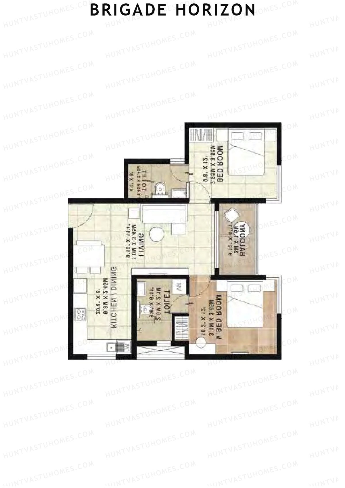 Brigade Horizon Block R Unit 74 (Type 2A) Floor Plan