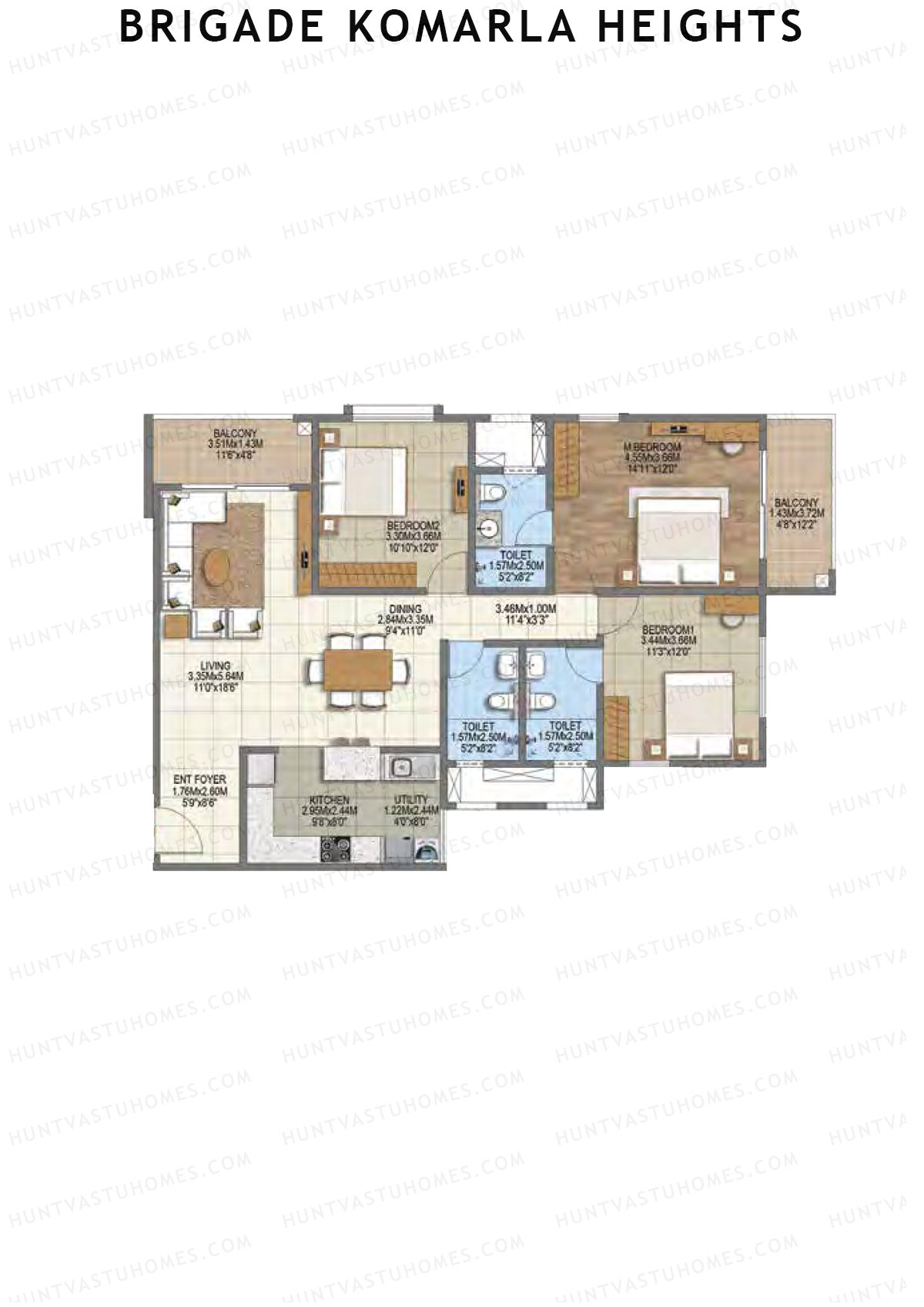 Brigade Komarla Heights Block A Unit 1 (Type M) Floor Plan