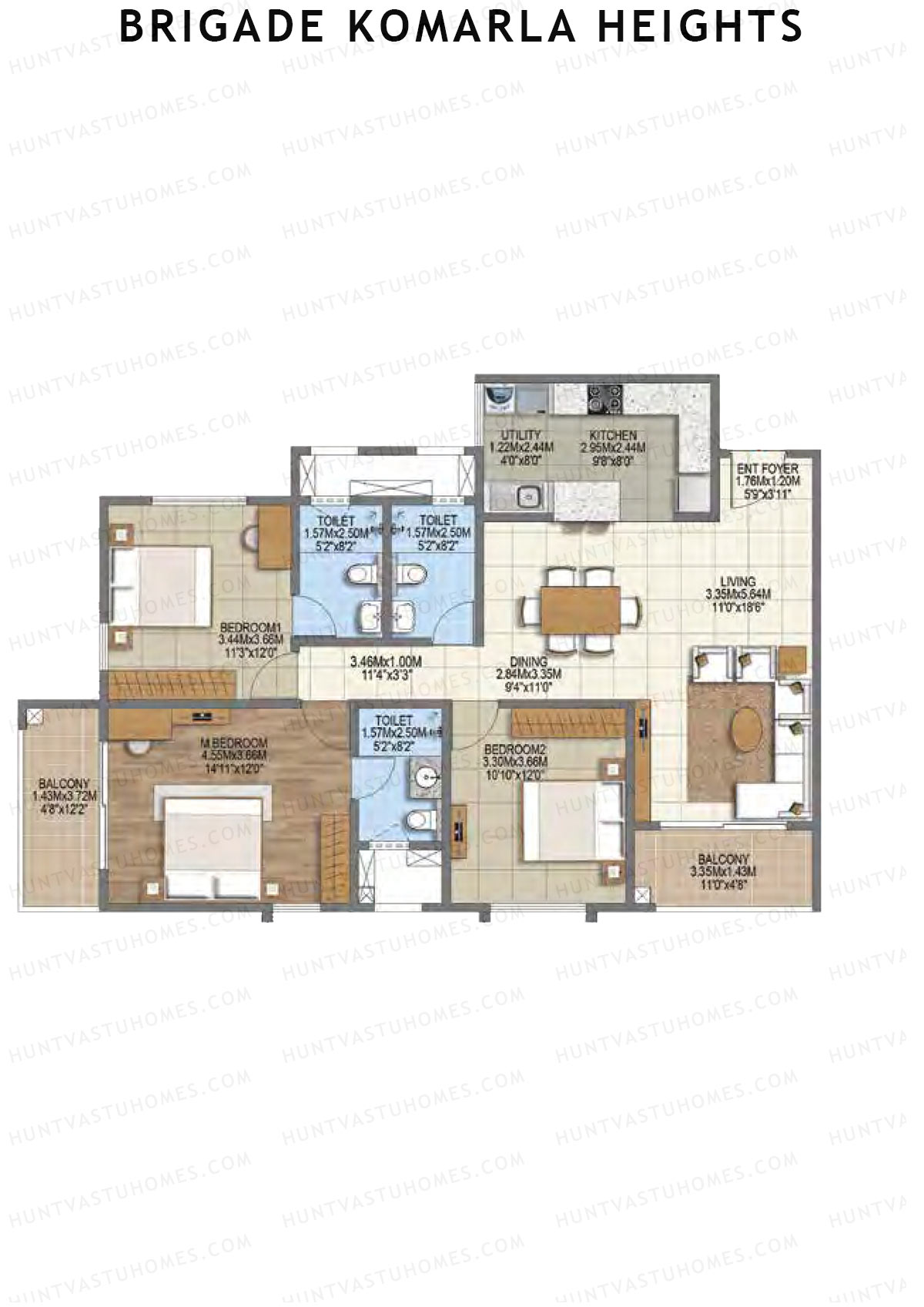 Brigade Komarla Heights Block A Unit 3 (Type K) Floor Plan