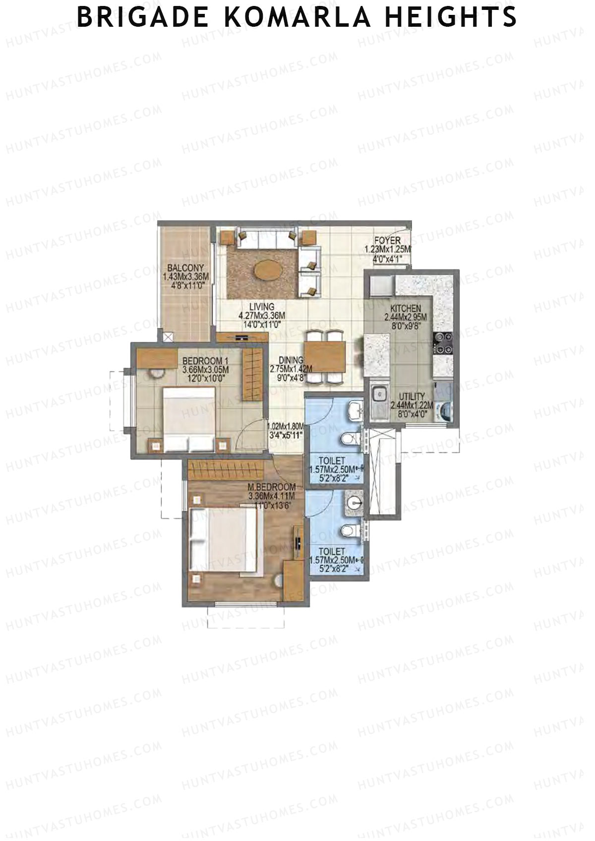 Brigade Komarla Heights Block B Unit 1 (Type B) Floor Plan
