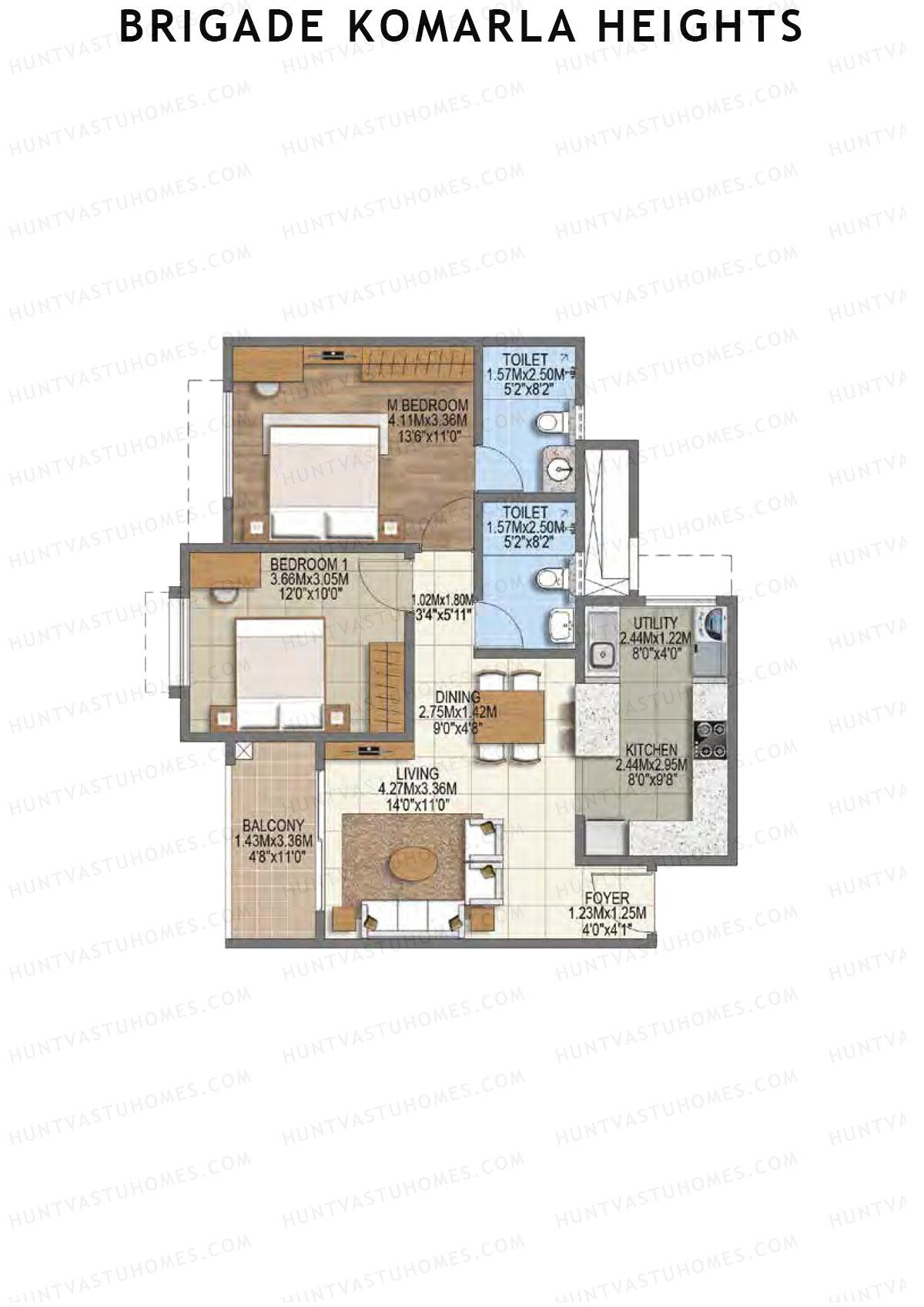 Brigade Komarla Heights Block B Unit 2 (Type A) Floor Plan