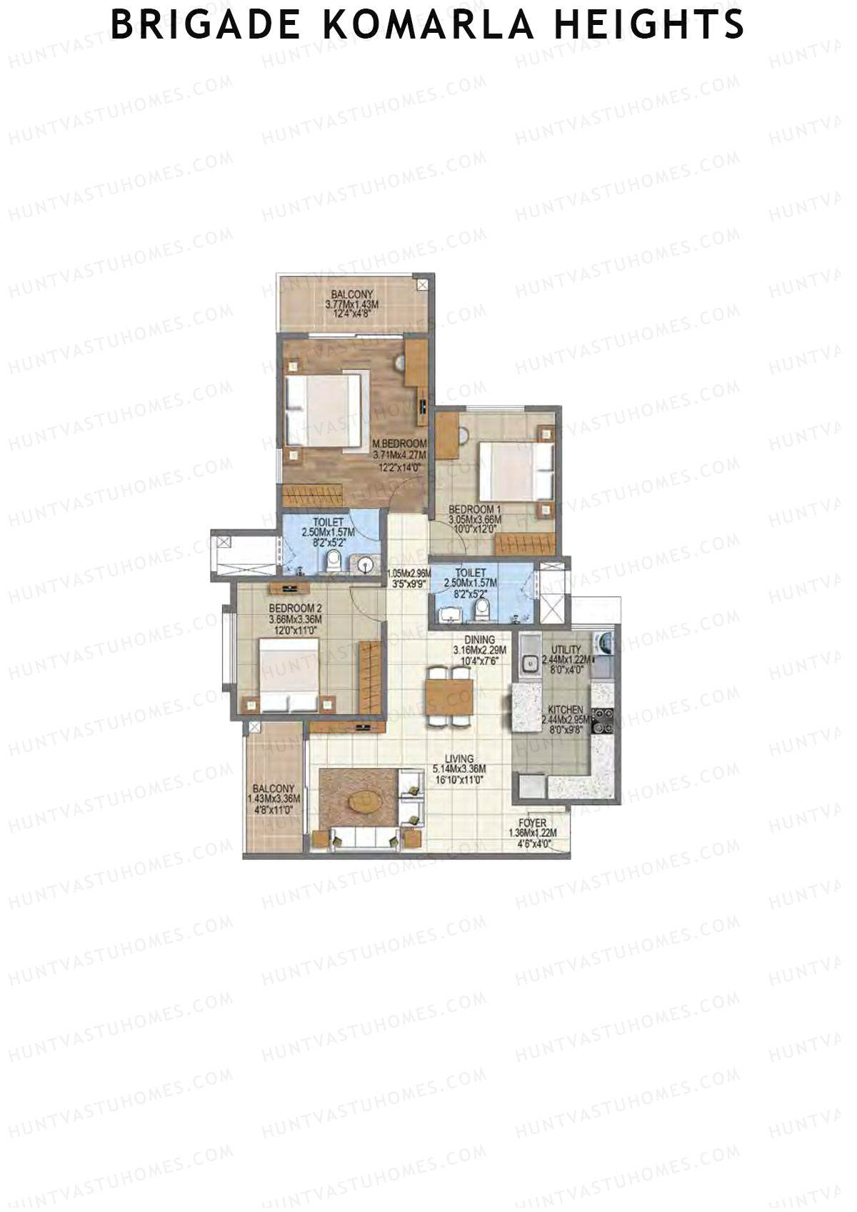 Brigade Komarla Heights Block B Unit 3 (Type H1) Floor Plan