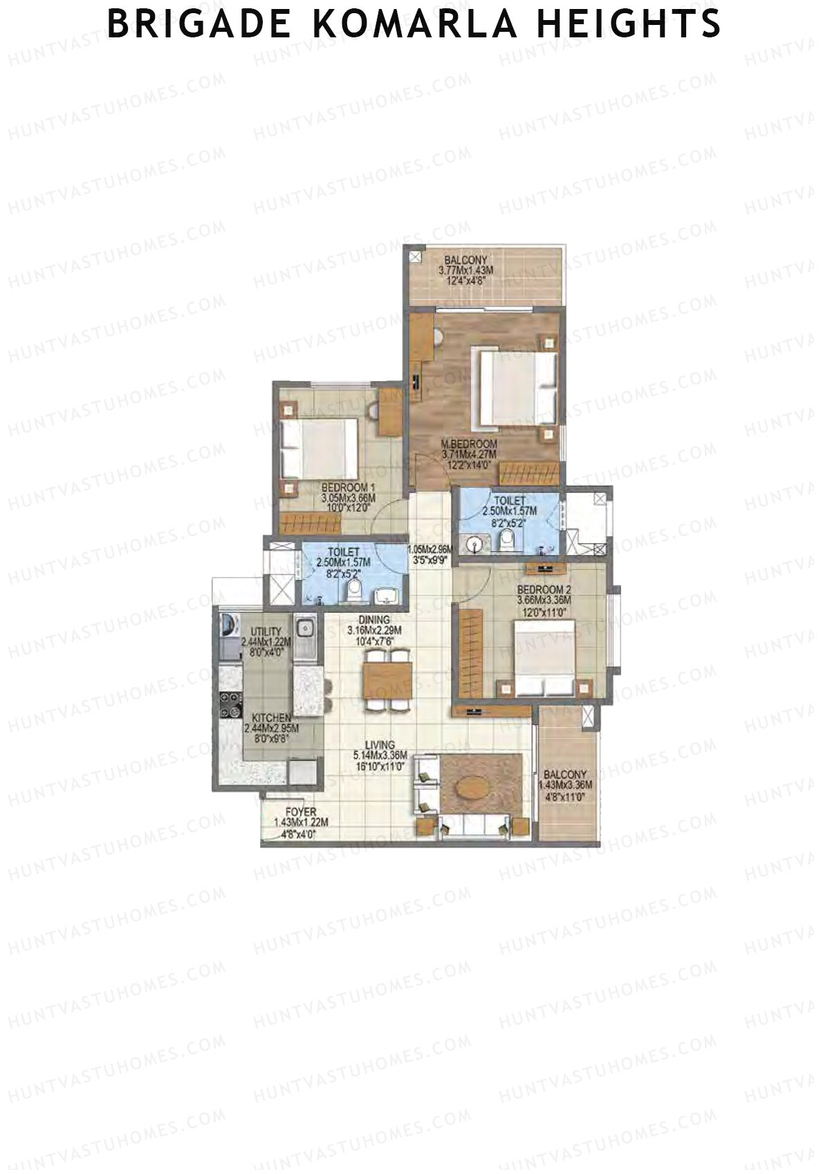 Brigade Komarla Heights Block B Unit 4 (Type G1) Floor Plan