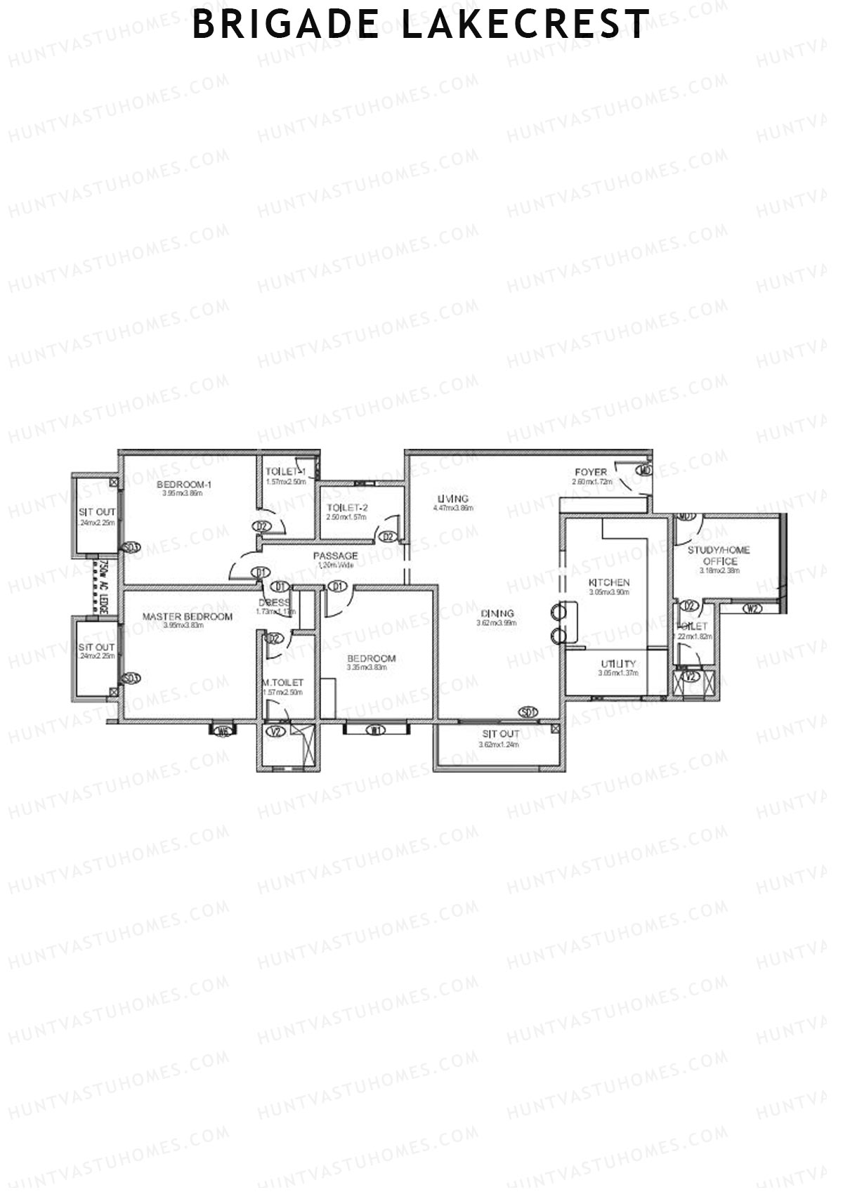 Brigade Lakecrest Block 2 Wing A Unit 3 Floor Plan