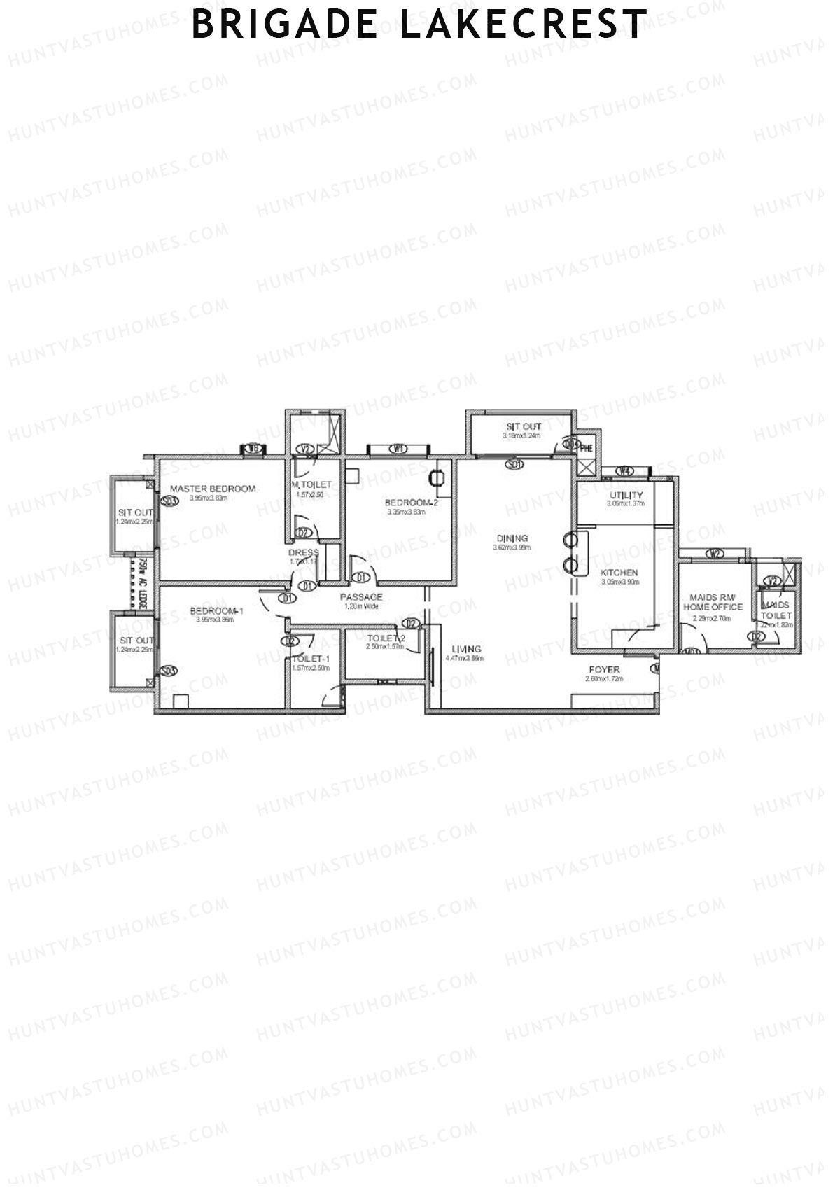 Brigade Lakecrest Block 2 Wing A Unit 4 Floor Plan