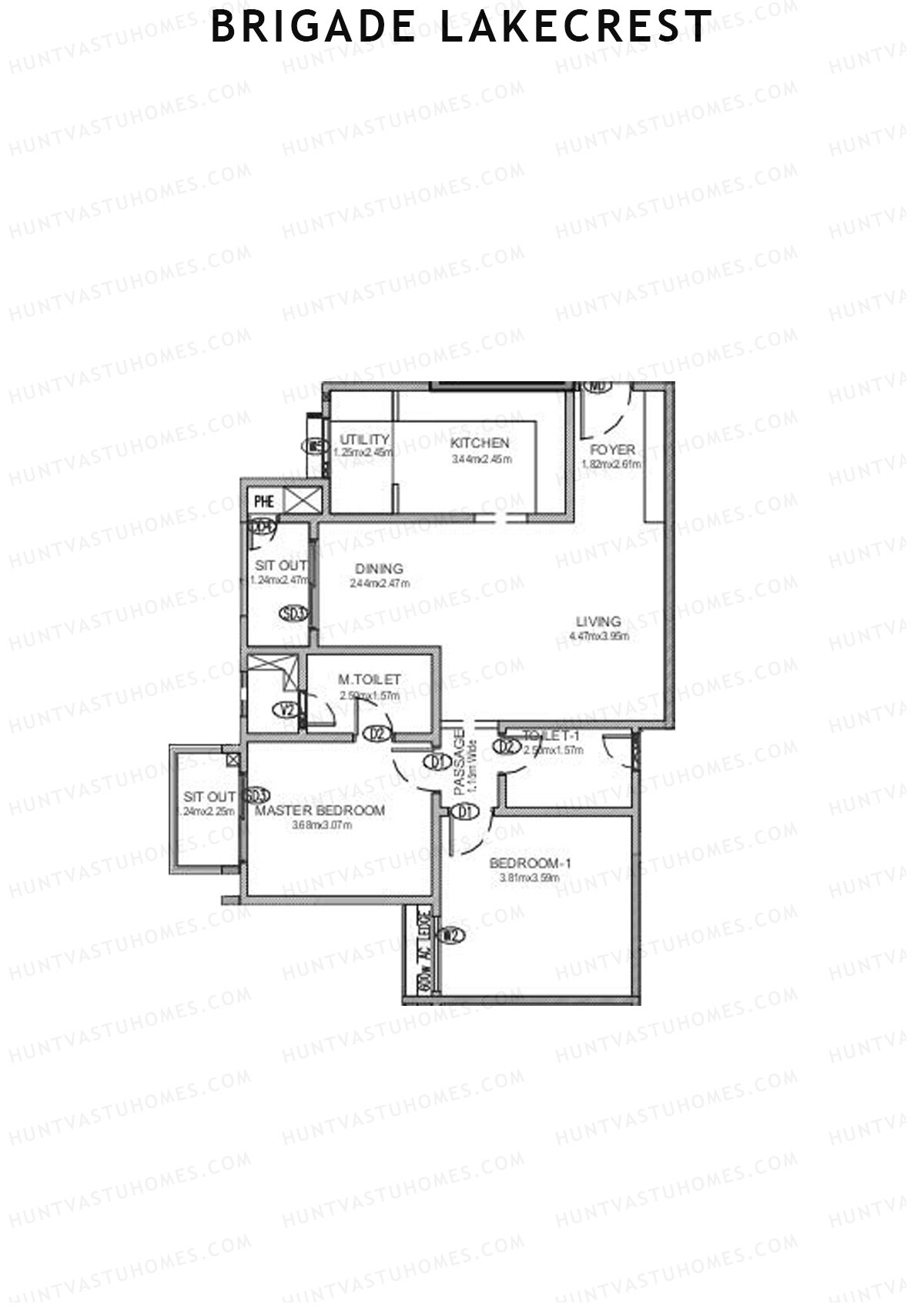Brigade Lakecrest Block 2 Wing B Unit 13 Floor Plan