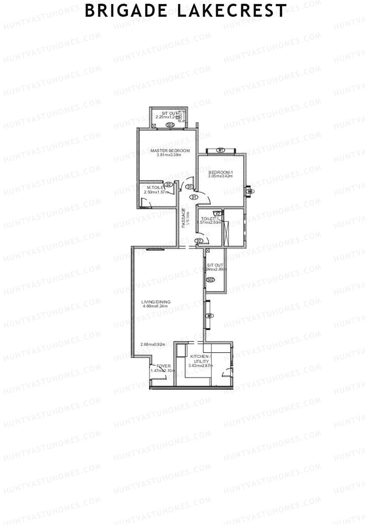 Brigade Lakecrest Block 2 Wing D Unit 25 Floor Plan