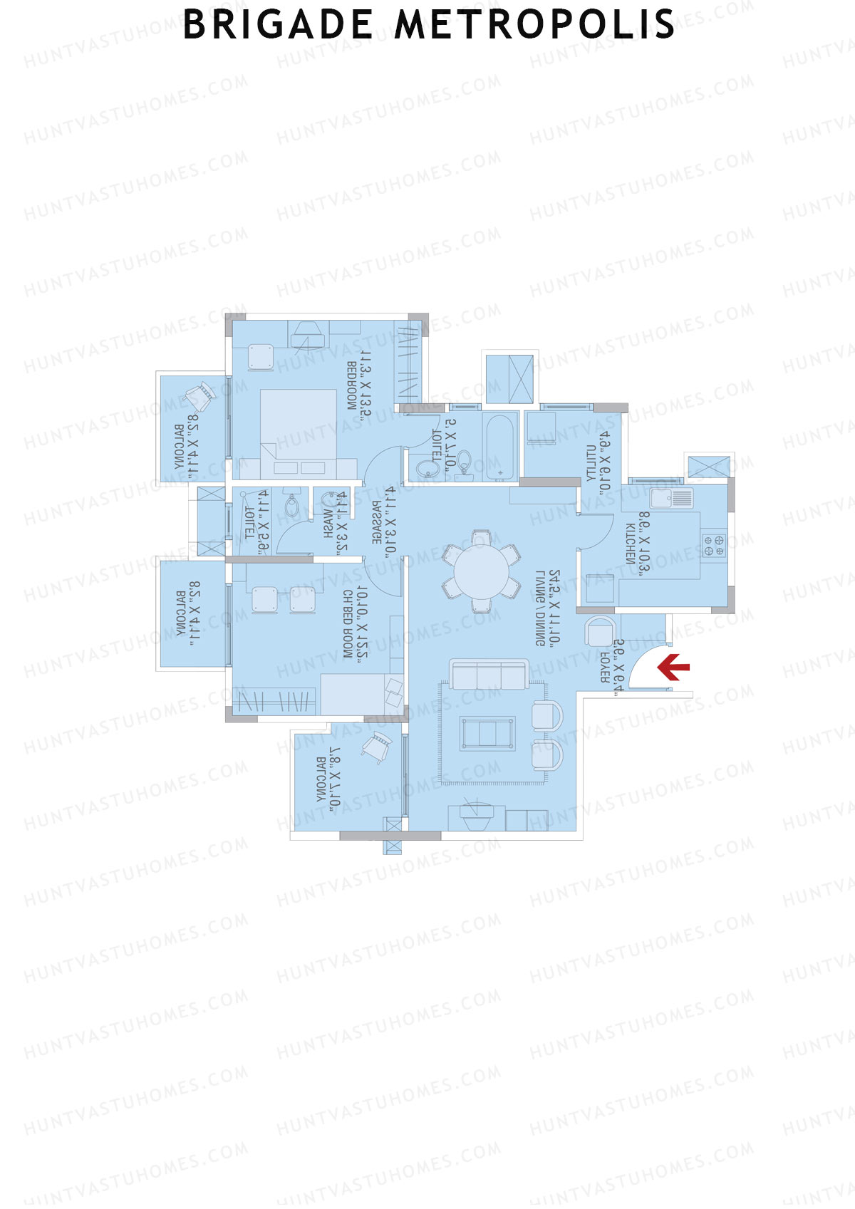Brigade Metropolis, Tower J, Unit 5, 2BHK, Super Area 1290   sq ft 