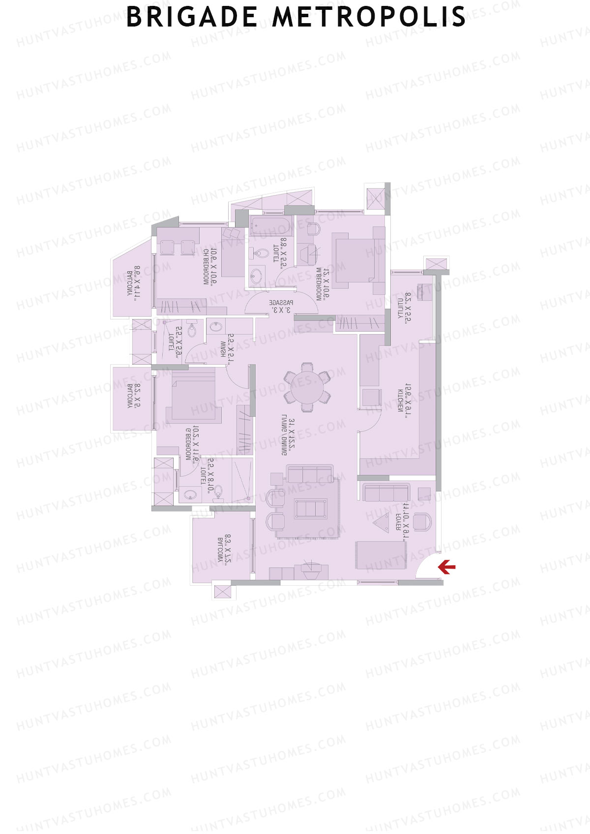 Brigade Metropolis, Tower L, Unit 4, 3BHK, Super Area 1840   sq ft 