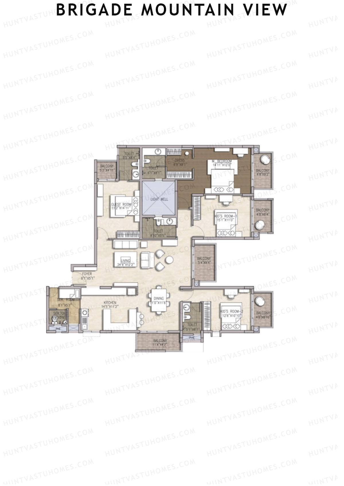 Brigade Mountain View, Block A, Unit 4, 4BHK, Carpet Area 1739   sq ft 