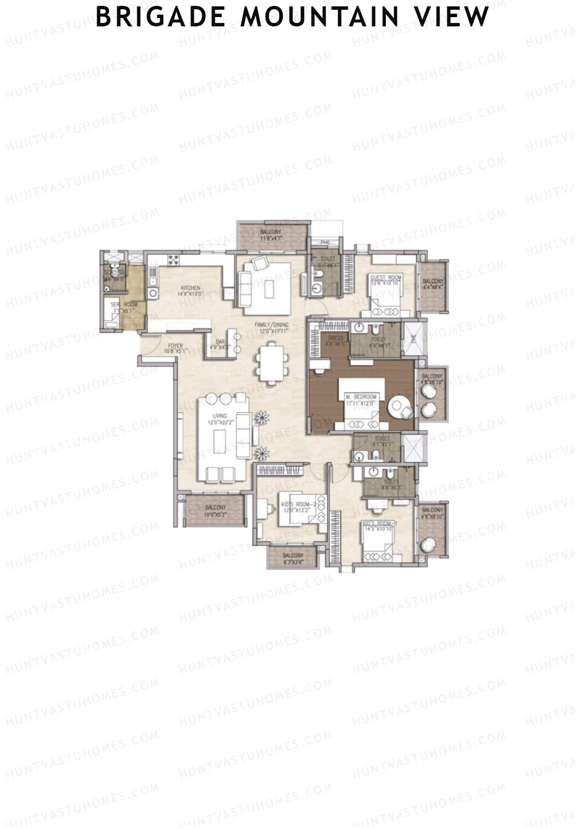 Brigade Mountain View, Block A, Unit 5, 4BHK, Carpet Area 2052   sq ft 