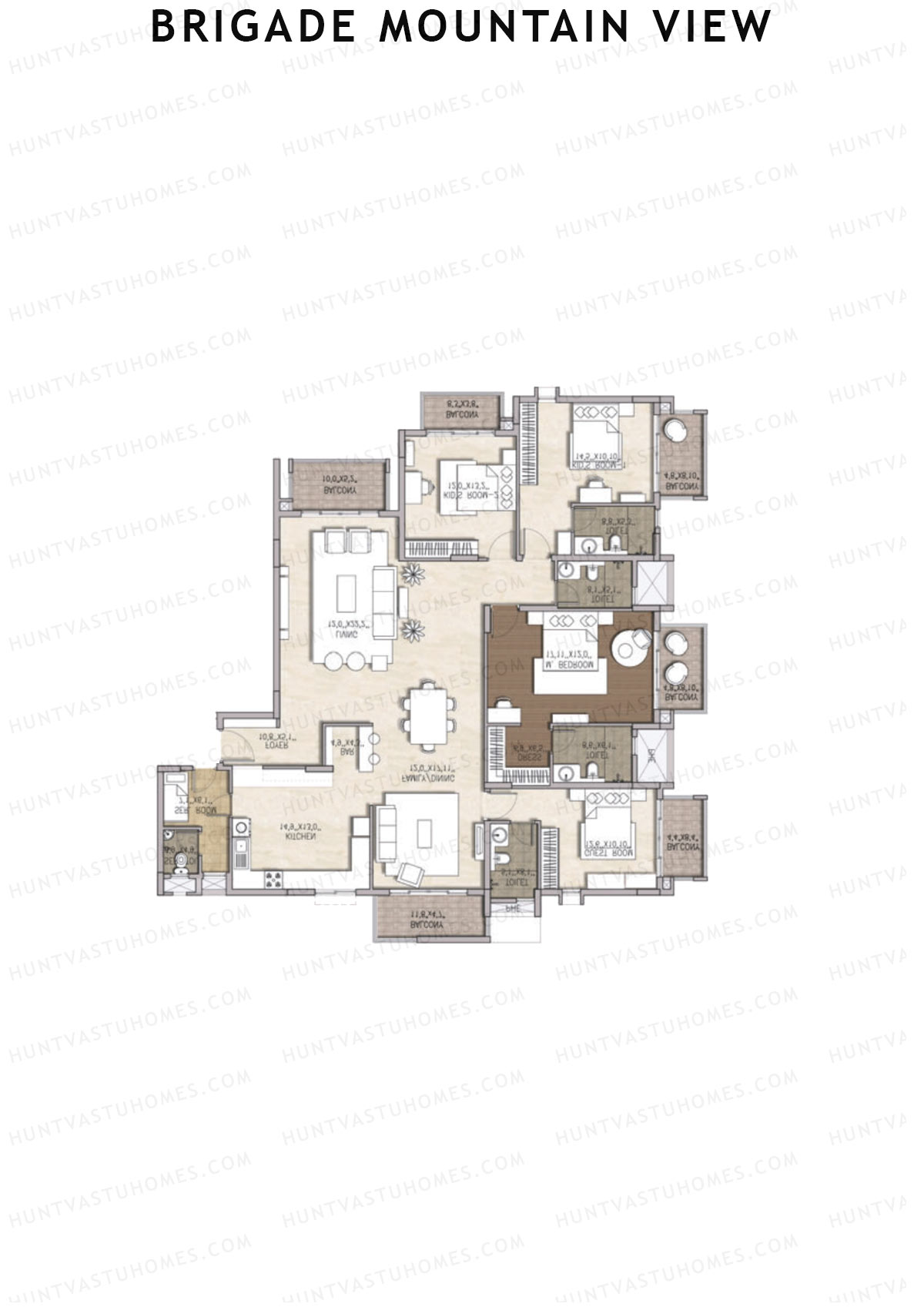 Brigade Mountain View, Block E, Unit 29, 4BHK, Carpet Area 2052   sq ft 