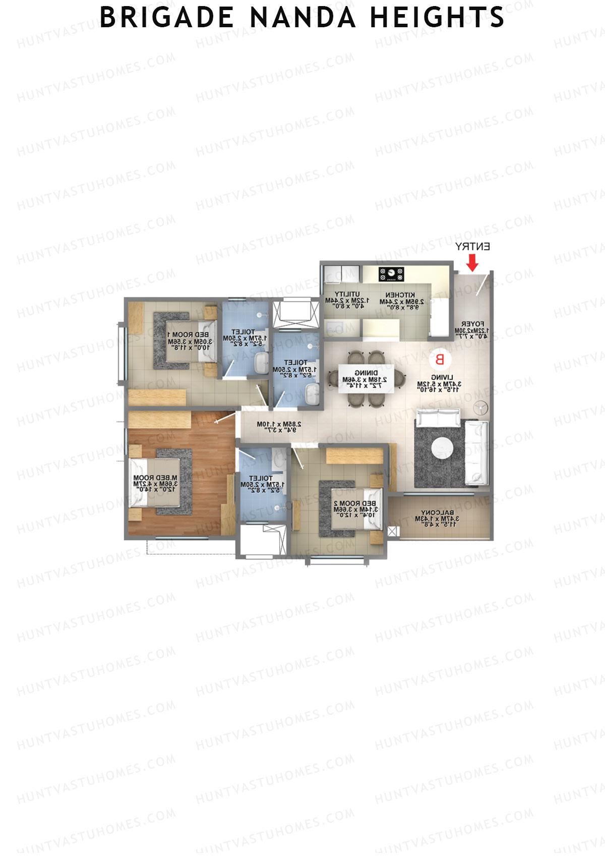 Brigade Nanda Heights Block A Unit 2 (Type B) Floor Plan