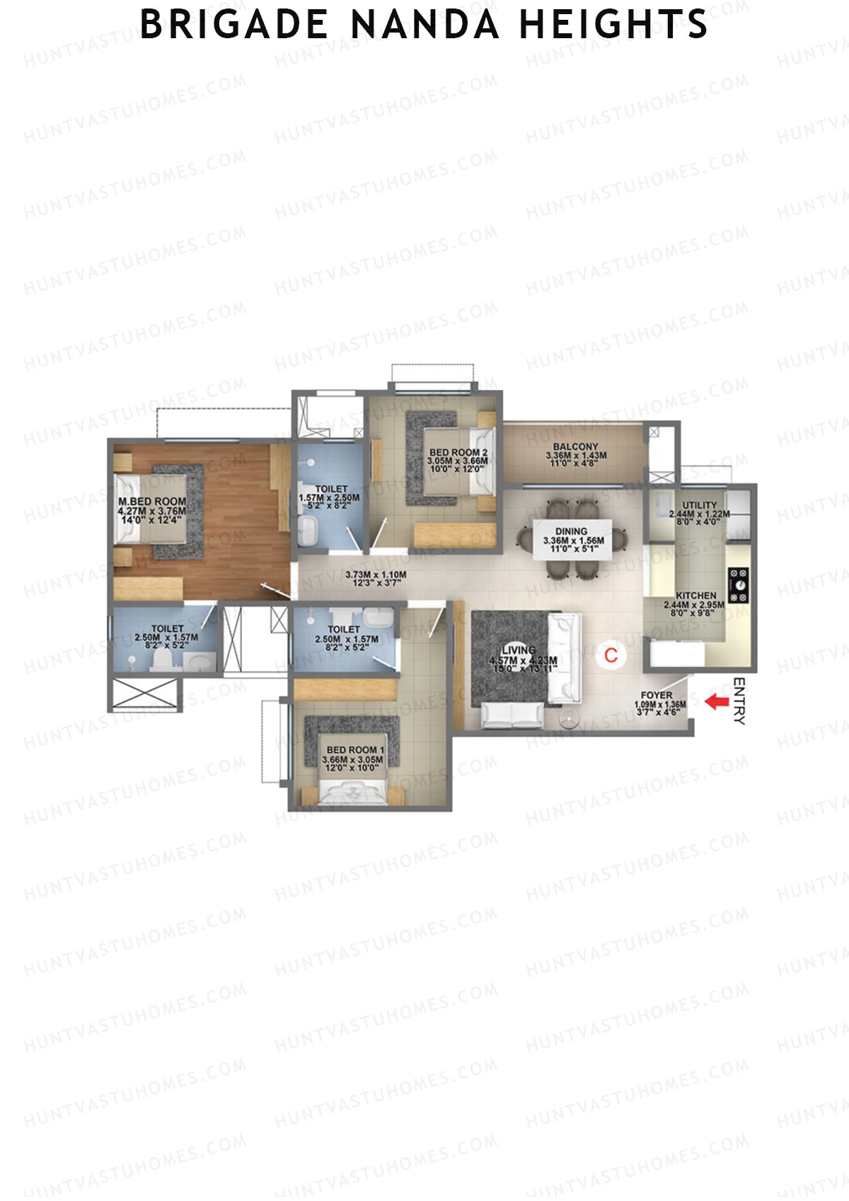 Brigade Nanda Heights Block A Unit 3 (Type C) Floor Plan
