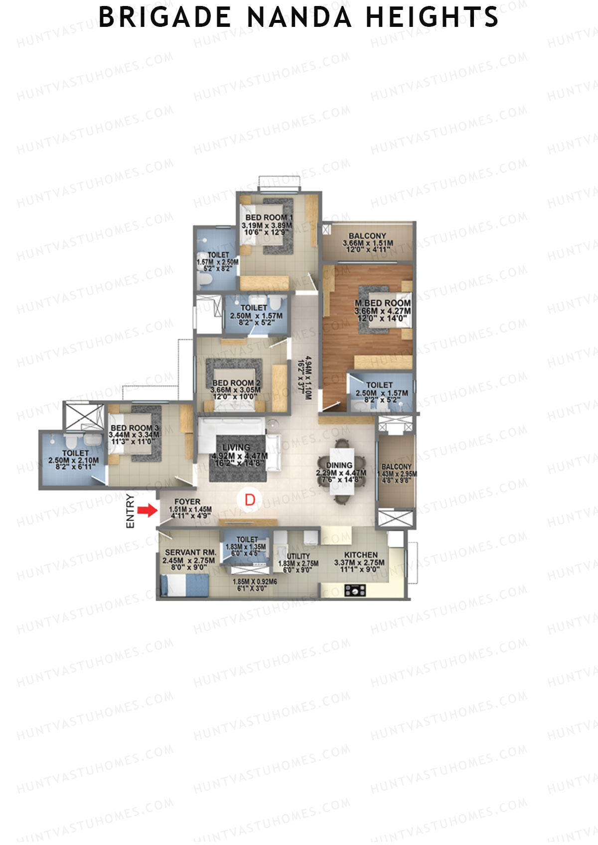 Brigade Nanda Heights Block A Unit 4 (Type D) Floor Plan