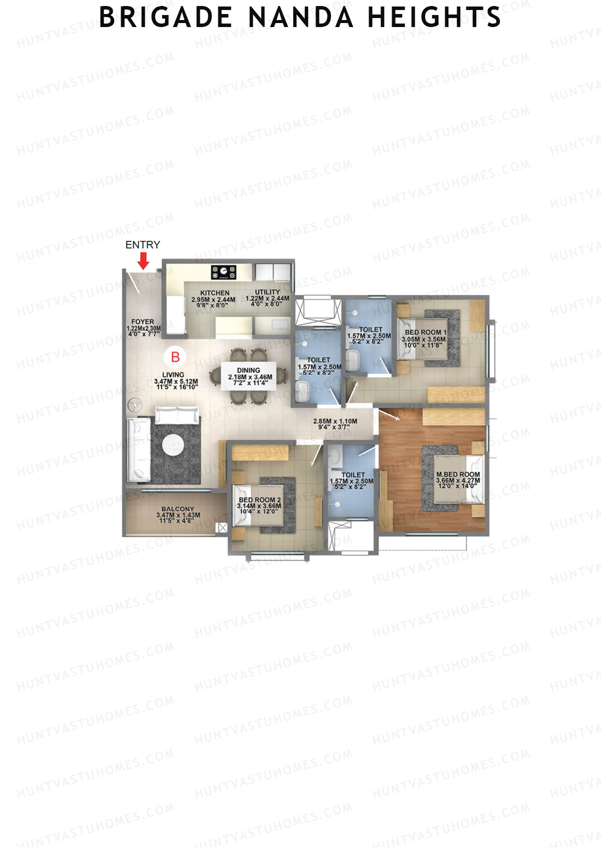 Brigade Nanda Heights Block A Unit 5 (Type B) Floor Plan