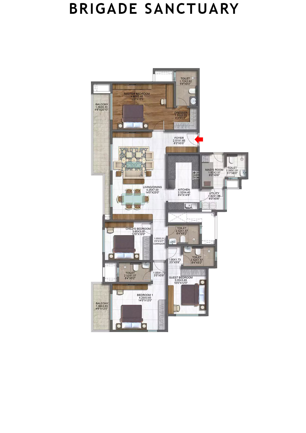 Brigade Sanctuary Tower A Unit 2 (Type 1) Floor Plan