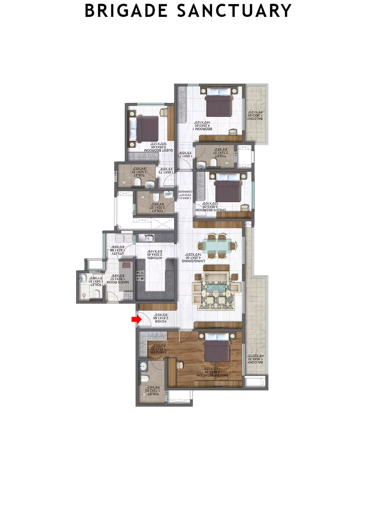 Brigade Sanctuary Tower A Unit 4 (Type 1) Floor Plan
