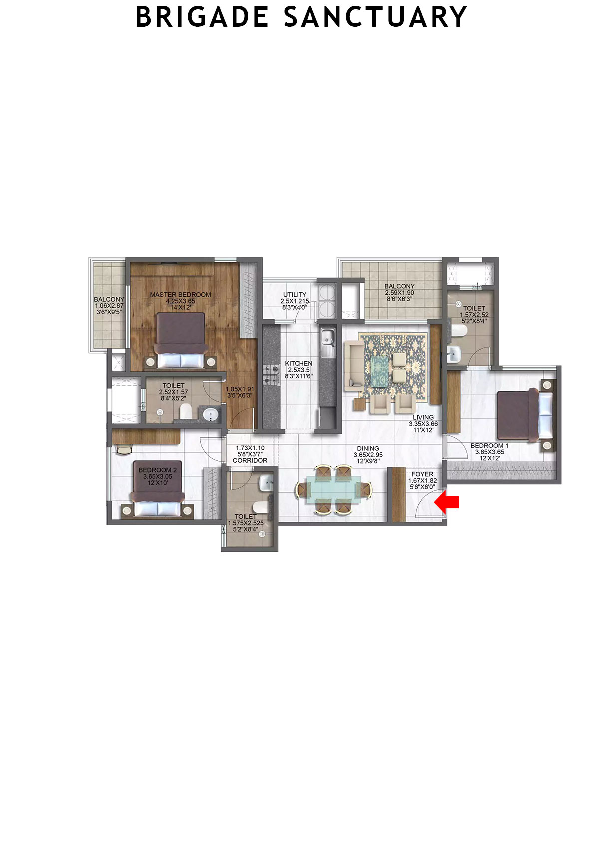 Brigade Sanctuary Tower B Unit 10 (Type 3) Floor Plan