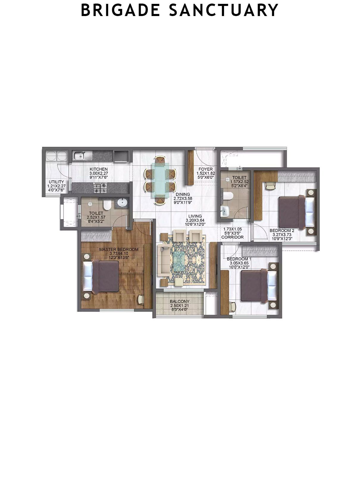 Brigade Sanctuary Tower B Unit 8 (Type 6) Floor Plan