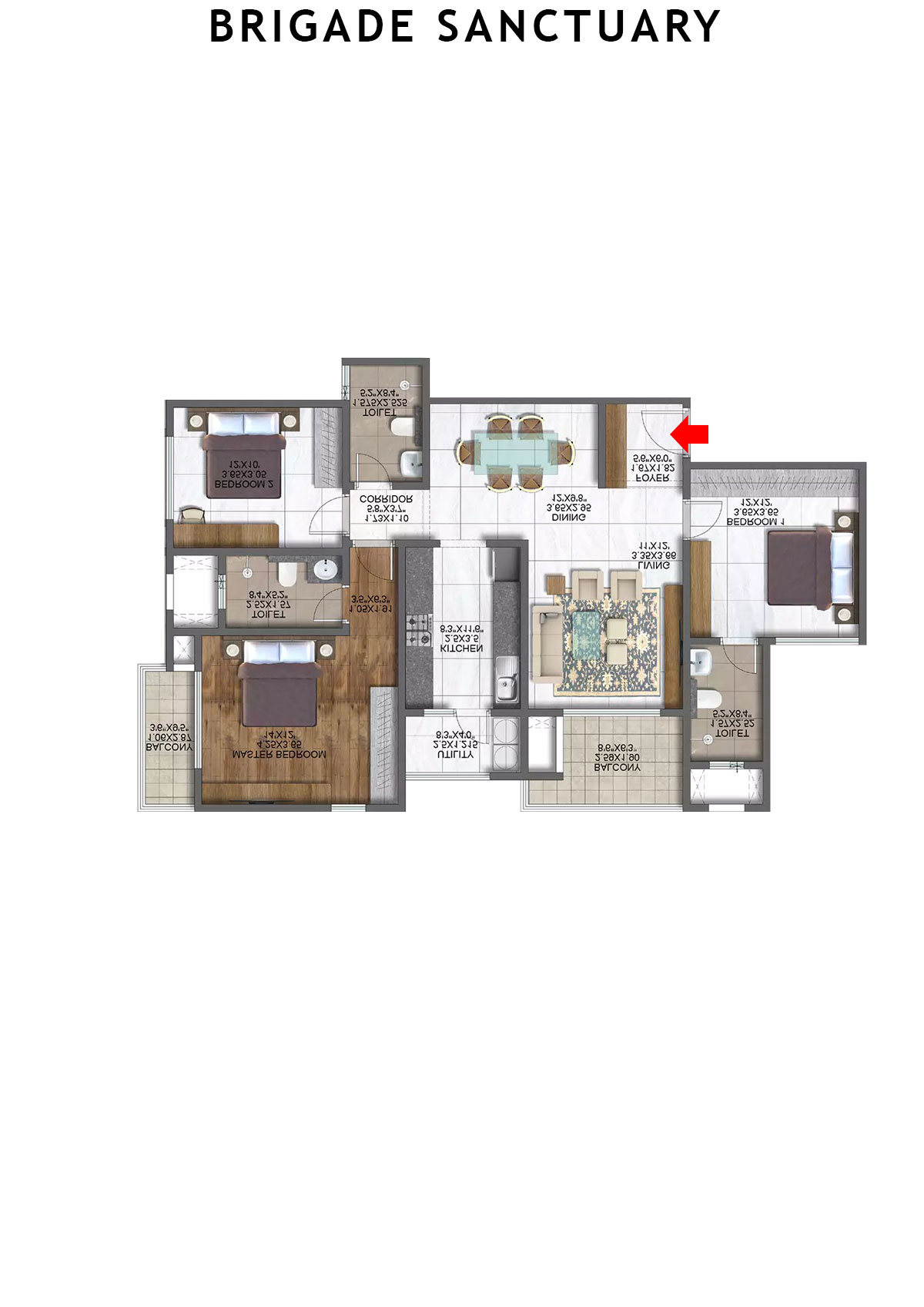 Brigade Sanctuary Tower B Unit 9 (Type 3) Floor Plan