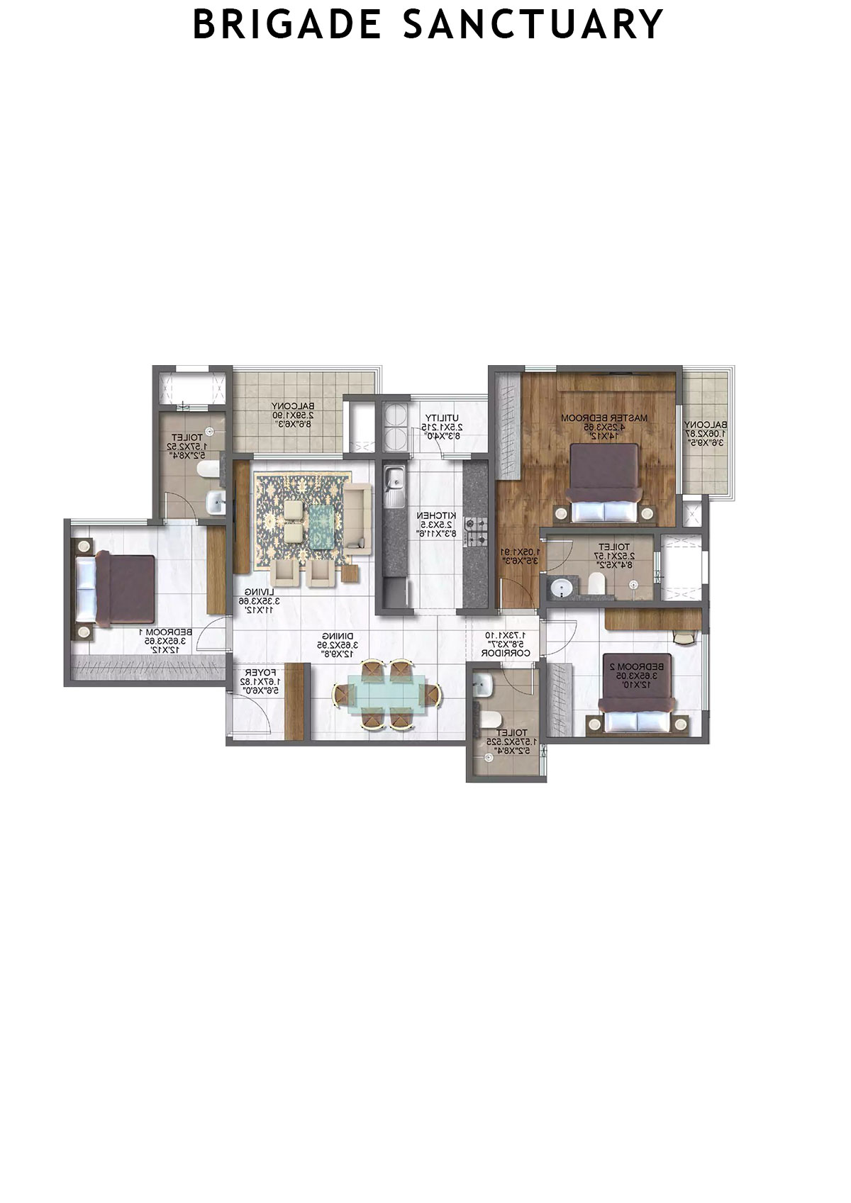 Brigade Sanctuary Tower C Unit 1 (Type 3) Floor Plan