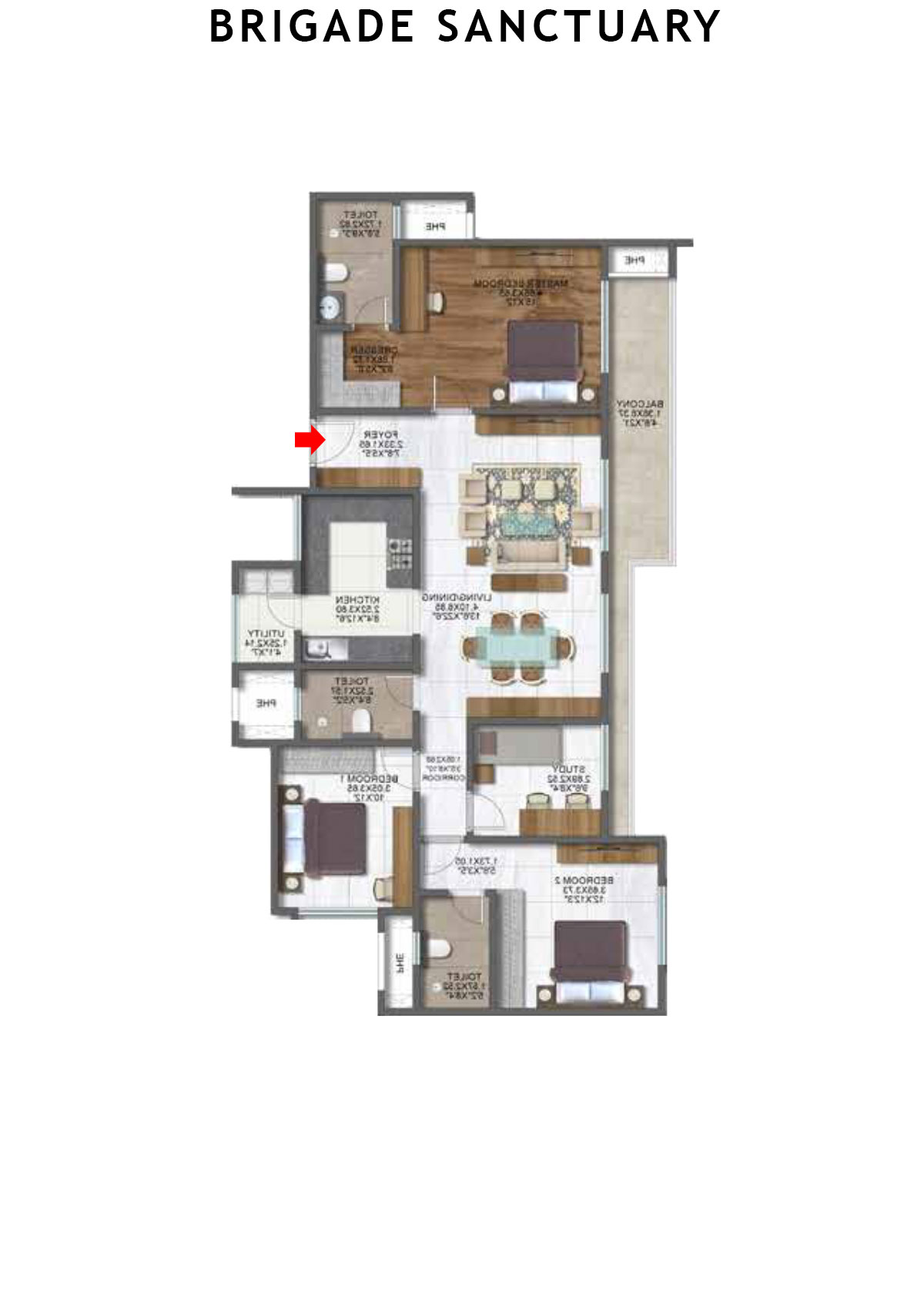 Brigade Sanctuary Tower D Unit 1 (Type 2) Floor Plan