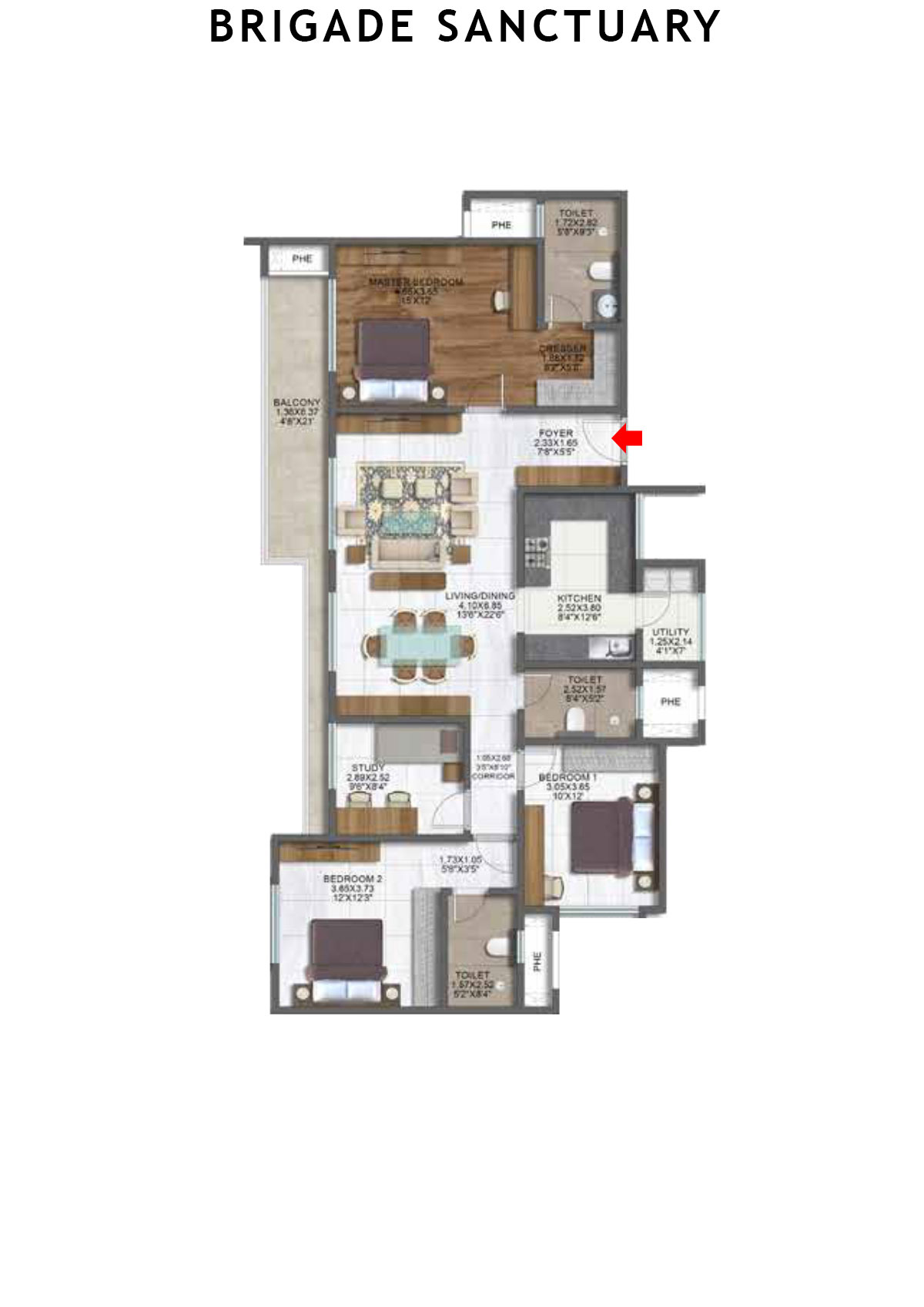 Brigade Sanctuary Tower D Unit 2 (Type 2) Floor Plan