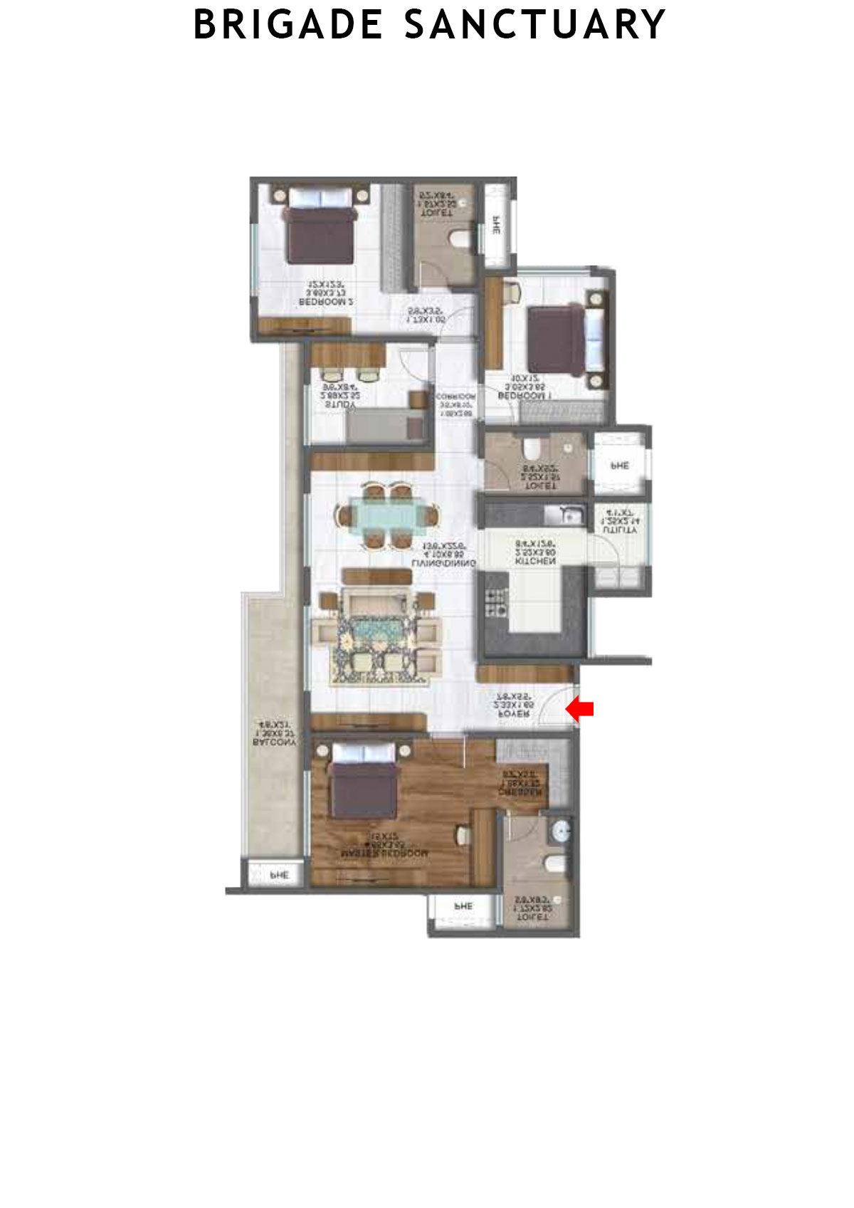Brigade Sanctuary Tower D Unit 3 (Type 2) Floor Plan