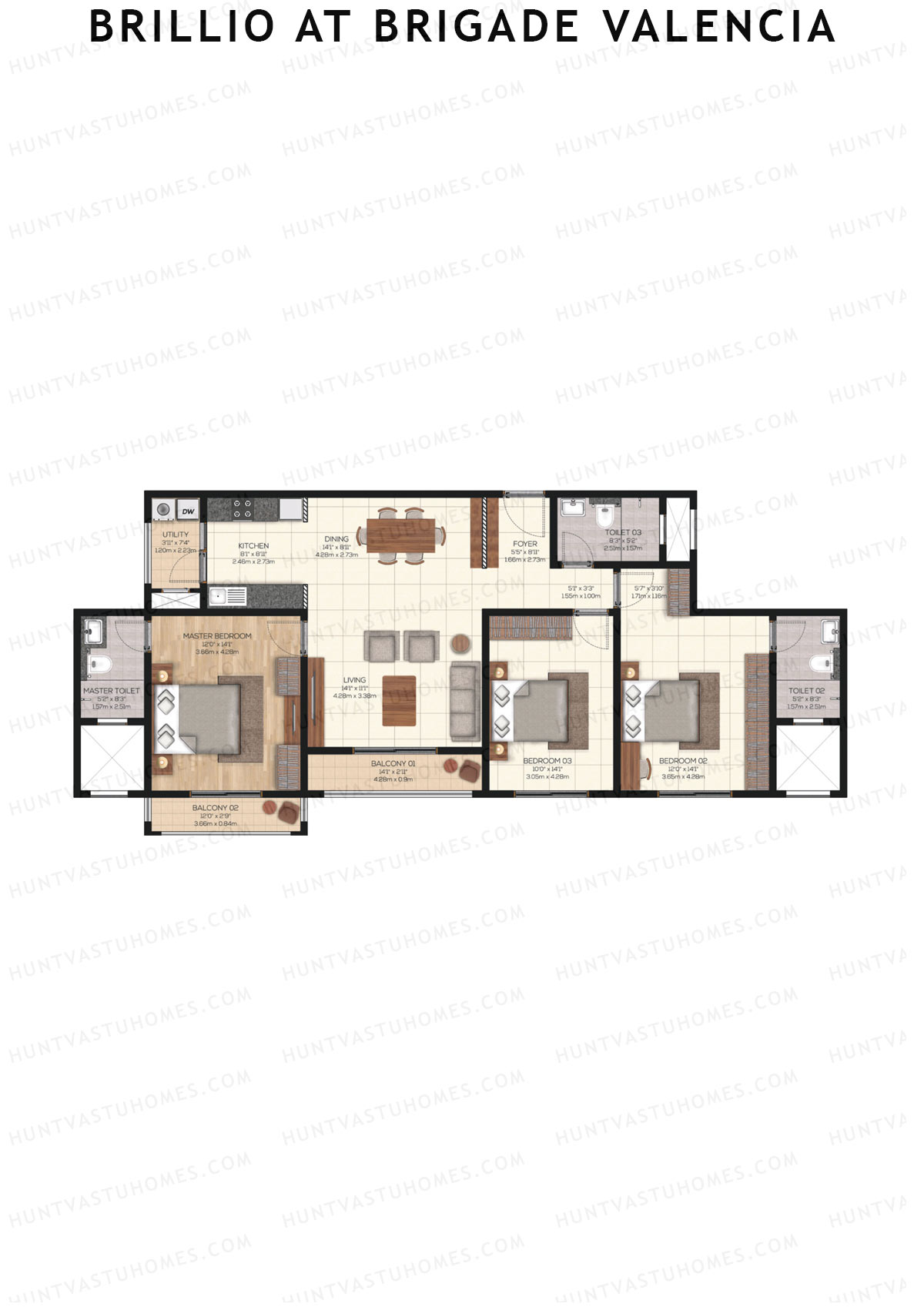 Brillio At Brigade Valencia Wing A Unit 1 (Type 3F) Floor Plan