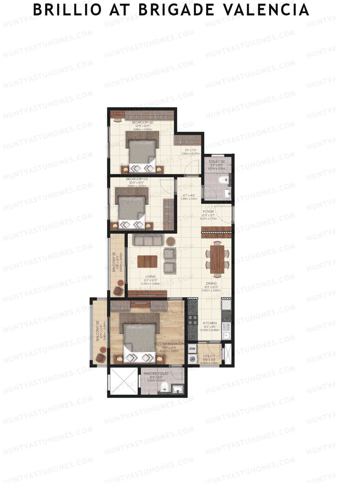 Brillio At Brigade Valencia Wing A Unit 4 (Type 3C) Floor Plan