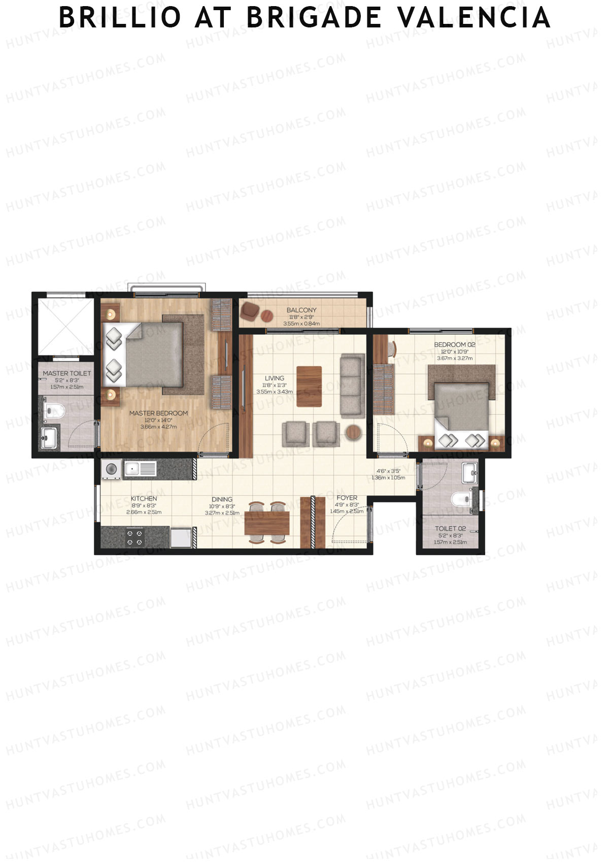 Brillio At Brigade Valencia Wing B Unit 14 (Type 2A) Floor Plan