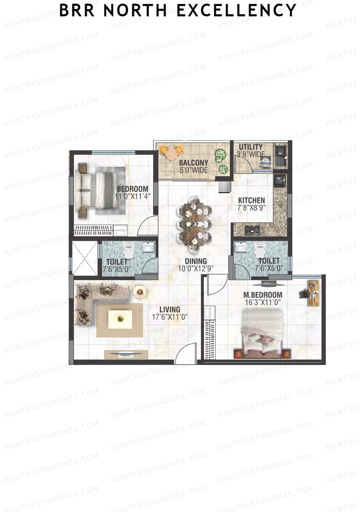 BRR North Excellency, Tower 1, Unit 11 (Type C), 2BHK, Super Area 1257   sq ft 