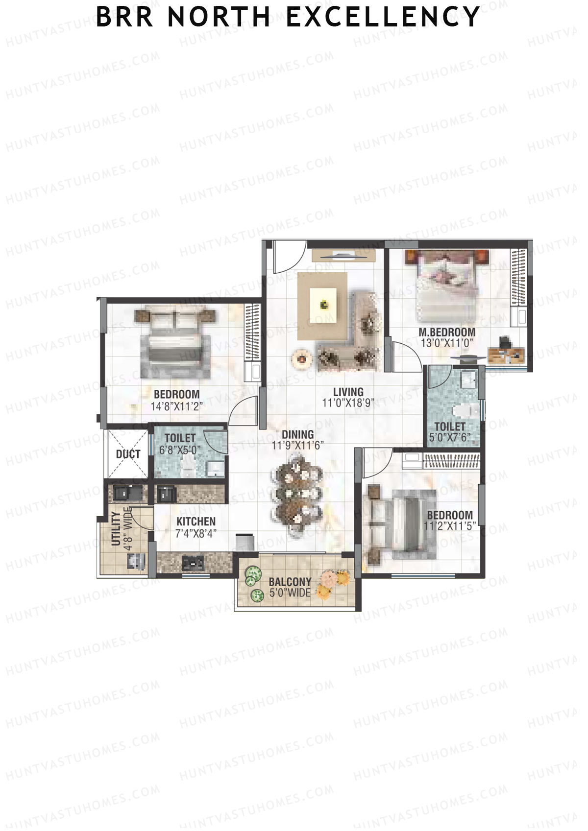 BRR North Excellency, Tower 1, Unit 15 (Type J1), 3BHK, Super Area 1492   sq ft 