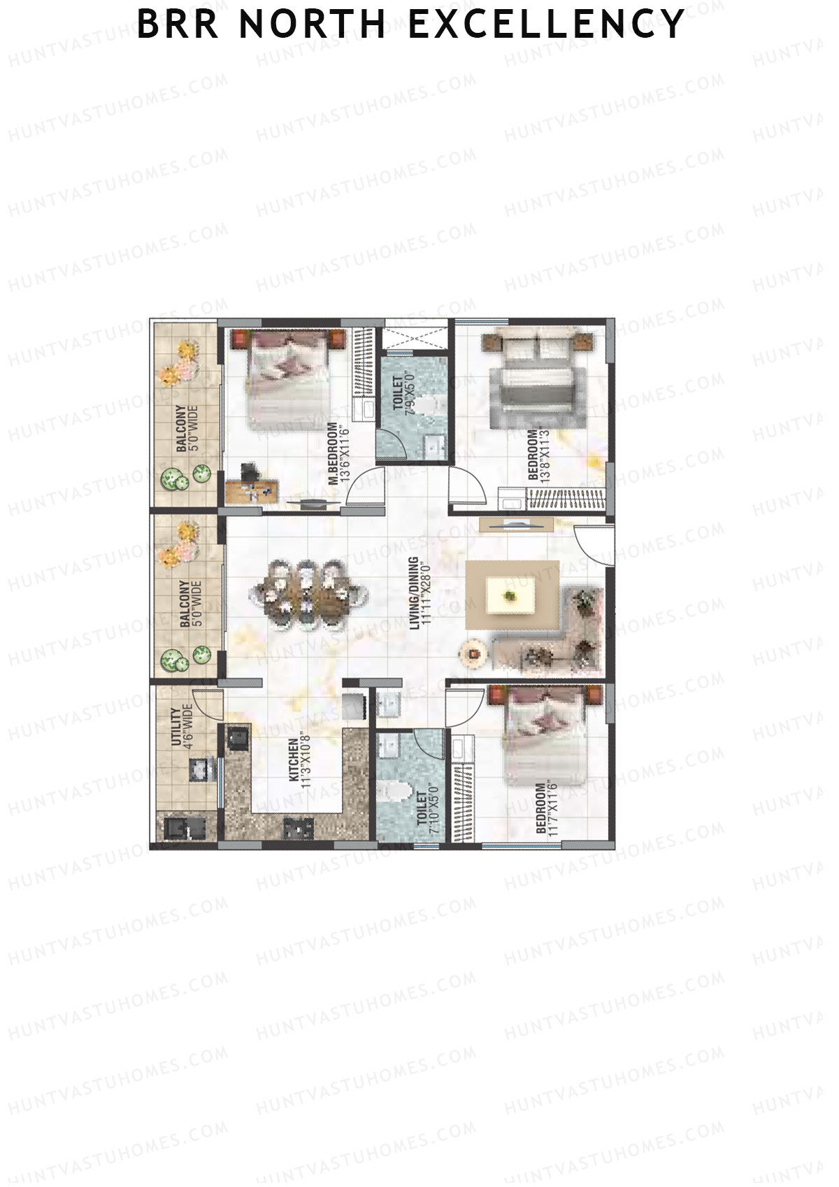 BRR North Excellency, Tower 1, Unit 16 (Type K), 3BHK, Super Area 1749   sq ft 