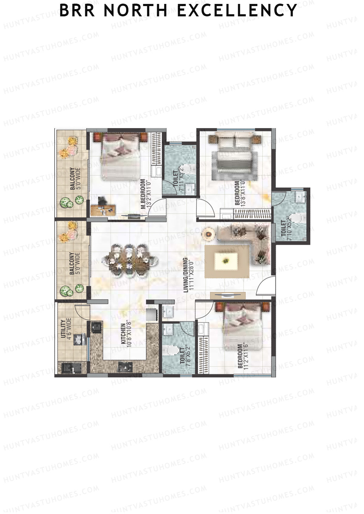 BRR North Excellency, Tower 1, Unit 17 (Type L), 3BHK, Super Area 1786   sq ft 