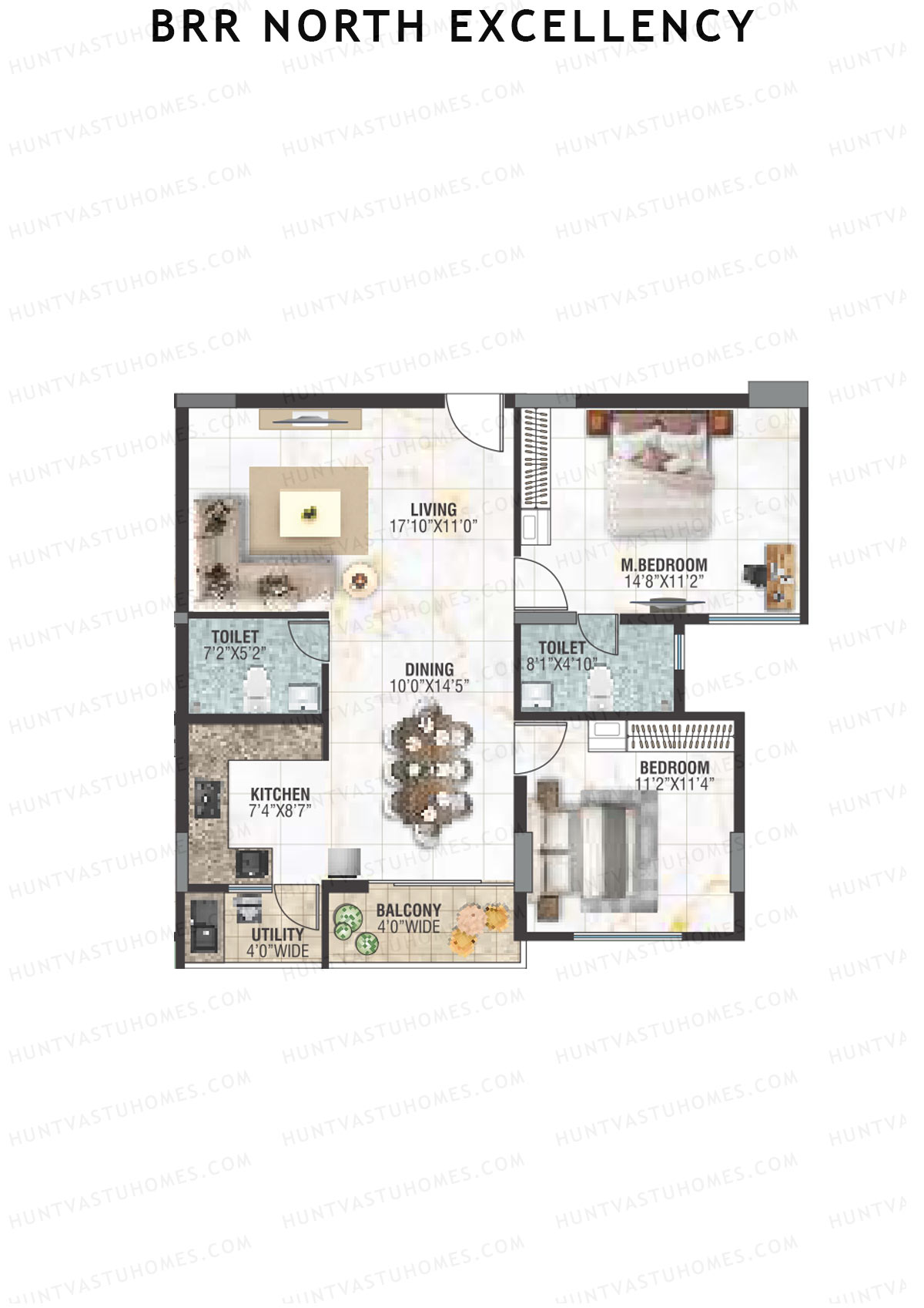 BRR North Excellency, Tower 1, Unit 4 (Type E), 2BHK, Super Area 1230   sq ft 
