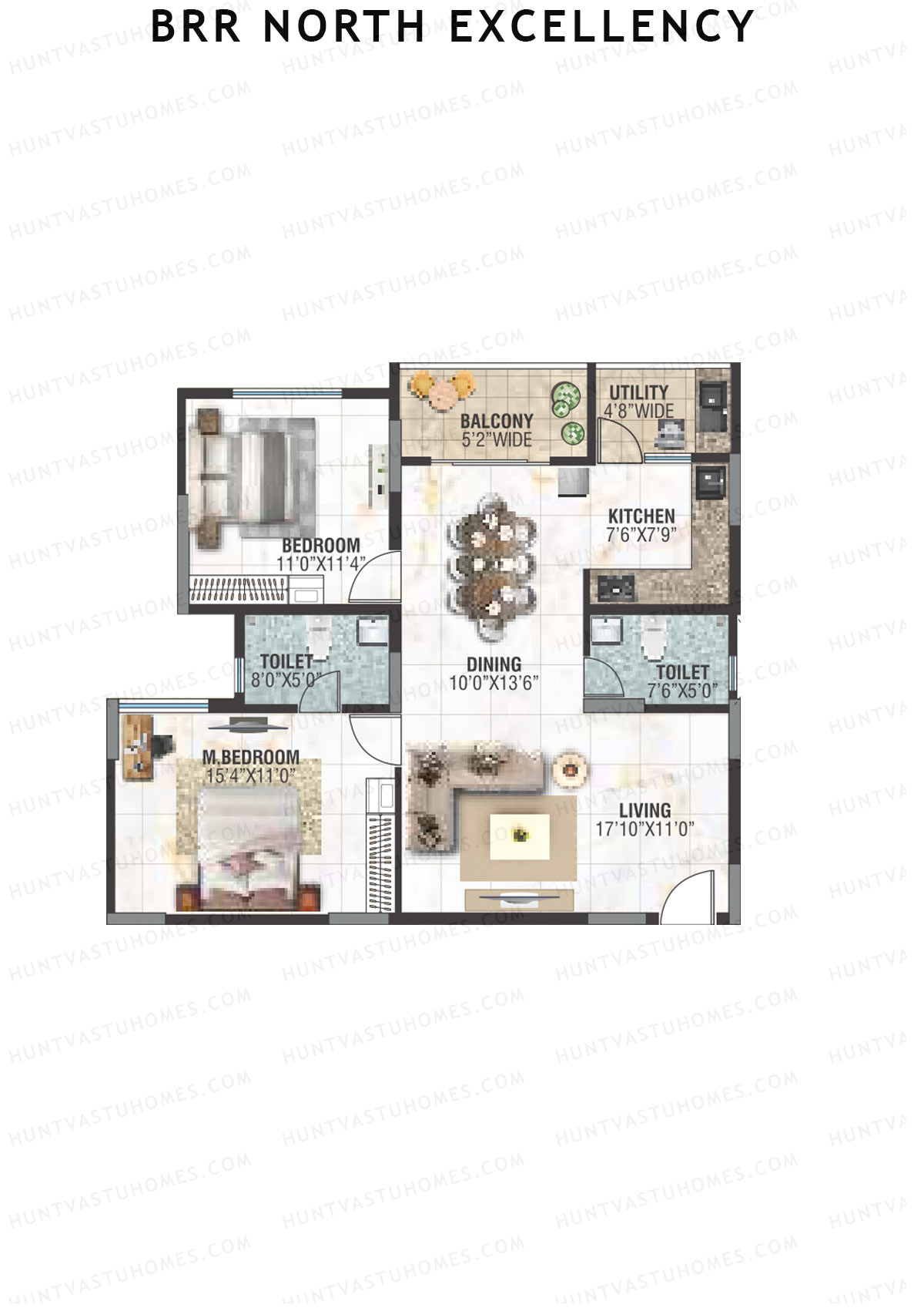 BRR North Excellency, Tower 1, Unit 6 (Type D), 2BHK, Super Area 1247   sq ft 