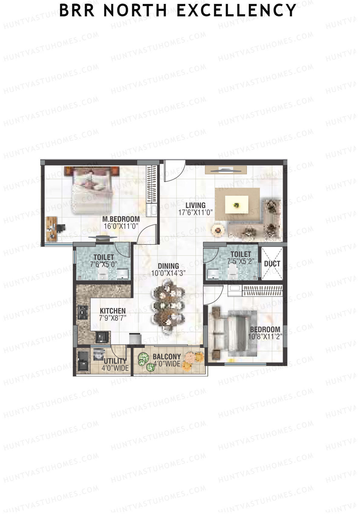 BRR North Excellency, Tower 1, Unit 9 (Type F), 2BHK, Super Area 1259   sq ft 